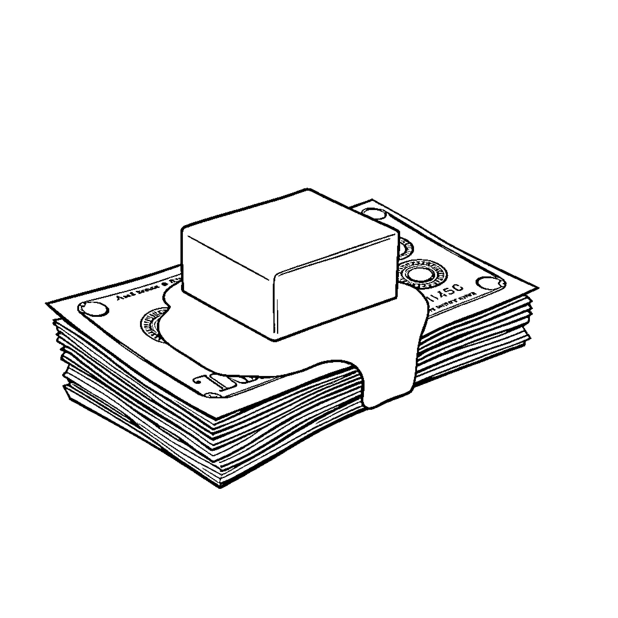 Butter stacking money in black and white Coloring Page (free black-and-white line drawing printable PDF for all, from beginners to advanced learners, including children, teens, adults, and seniors)