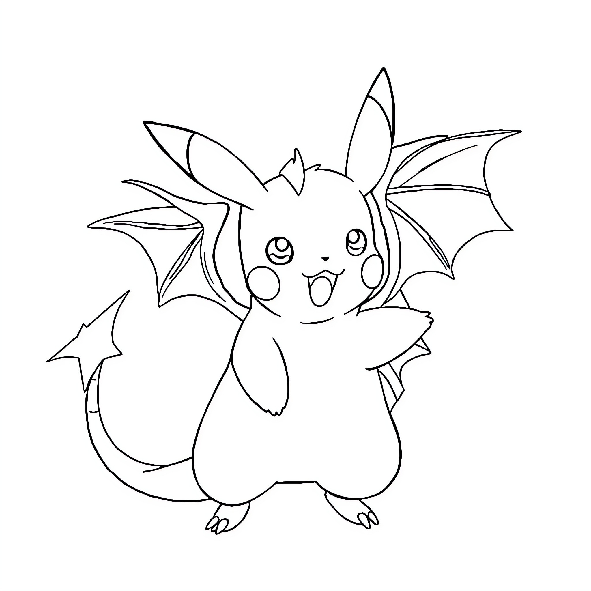 Pikachu excitedly spreading its wings Coloring Page (free black-and-white line drawing printable PDF for all, from beginners to advanced learners, including children, teens, adults, and seniors)