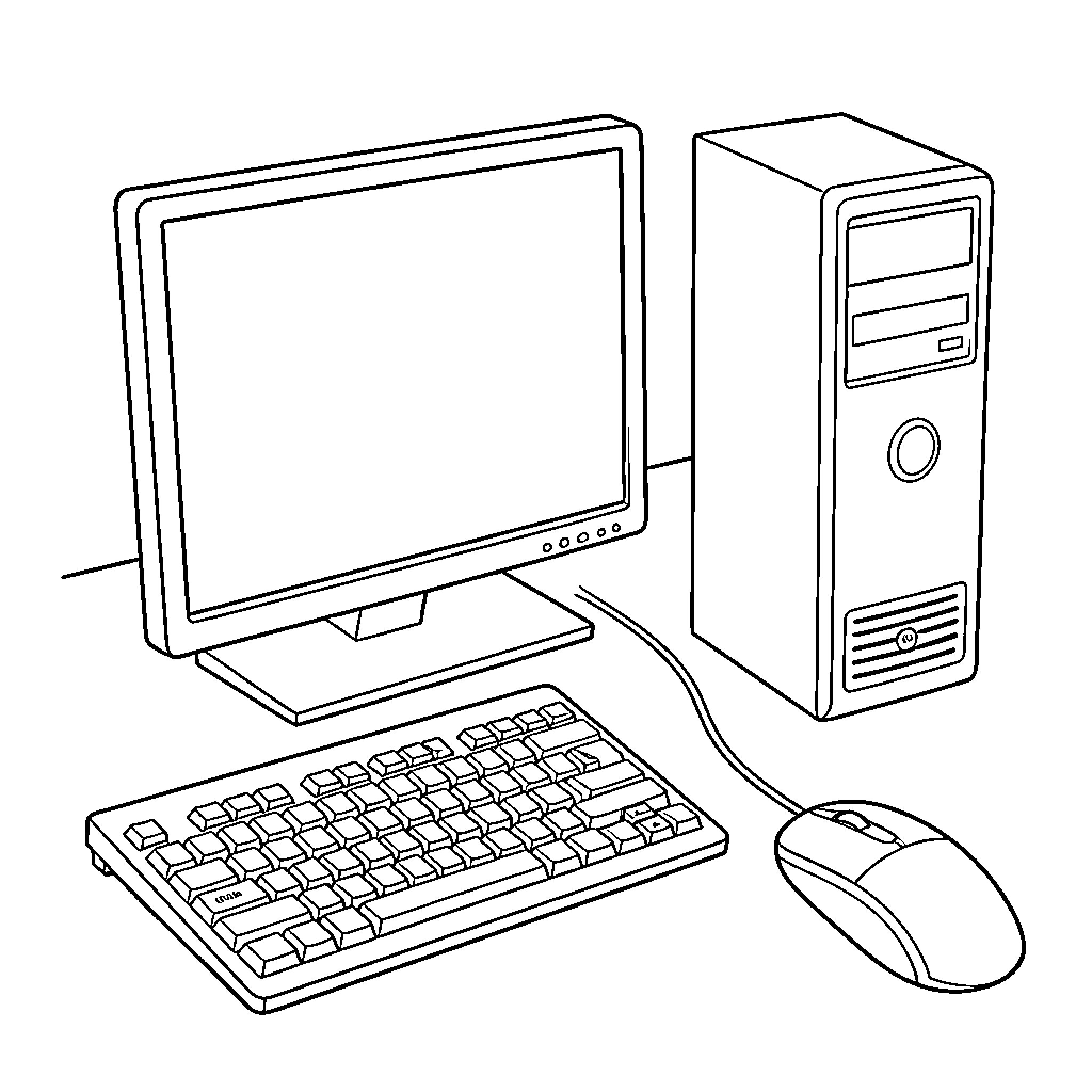 Computer Parts in Minimalist Design Coloring Page (free black-and-white line drawing printable PDF for all, from beginners to advanced learners, including children, teens, adults, and seniors)