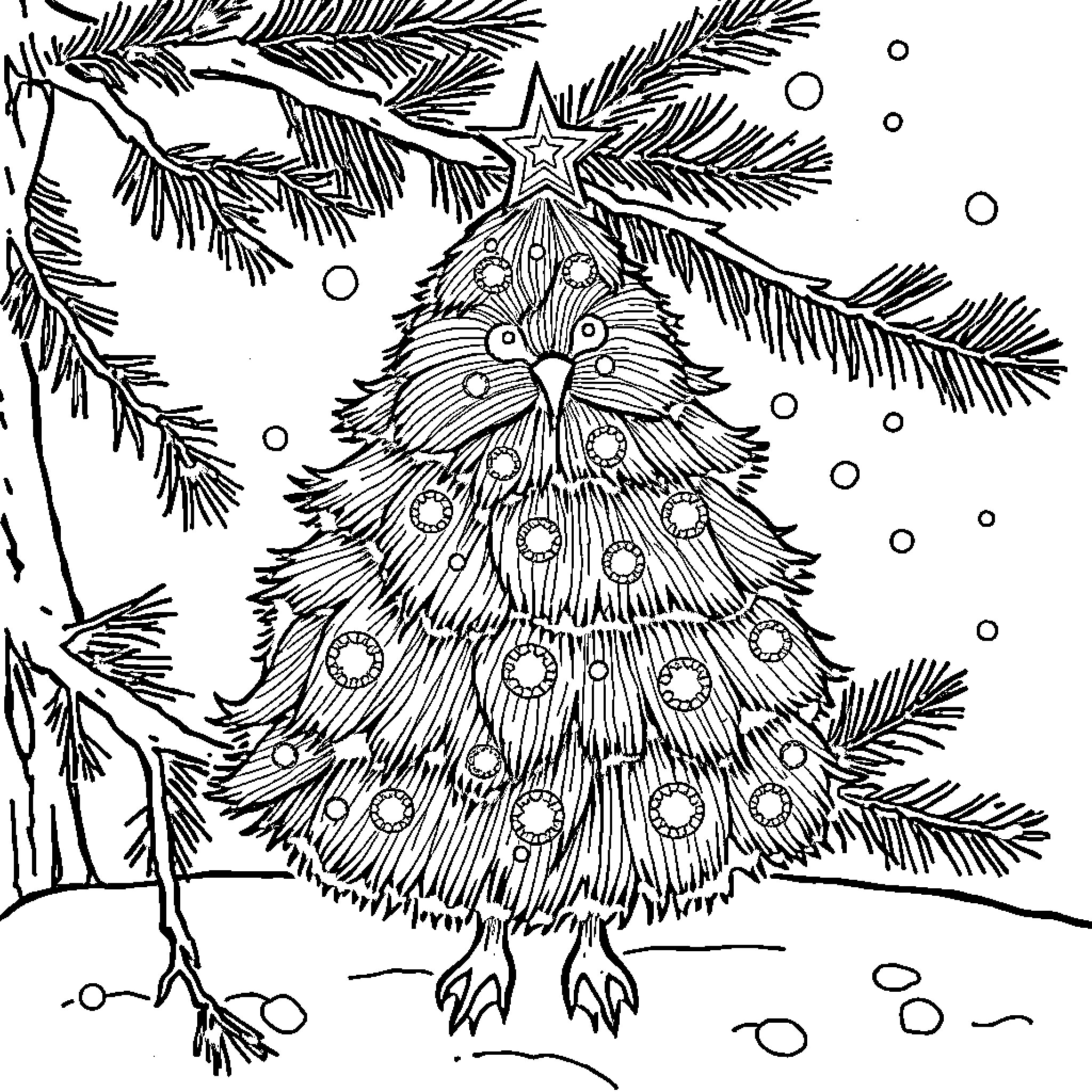 Tree Ornament with Festive Patterns Coloring Page (free black-and-white line drawing printable PDF for all, from beginners to advanced learners, including children, teens, adults, and seniors)