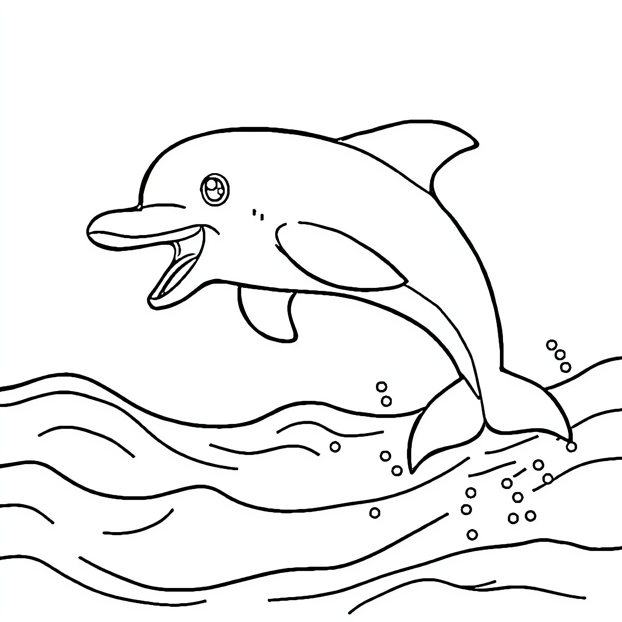 Dolphin swimming playfully in the ocean Coloring Page (free black-and-white line drawing printable PDF for all, from beginners to advanced learners, including children, teens, adults, and seniors)