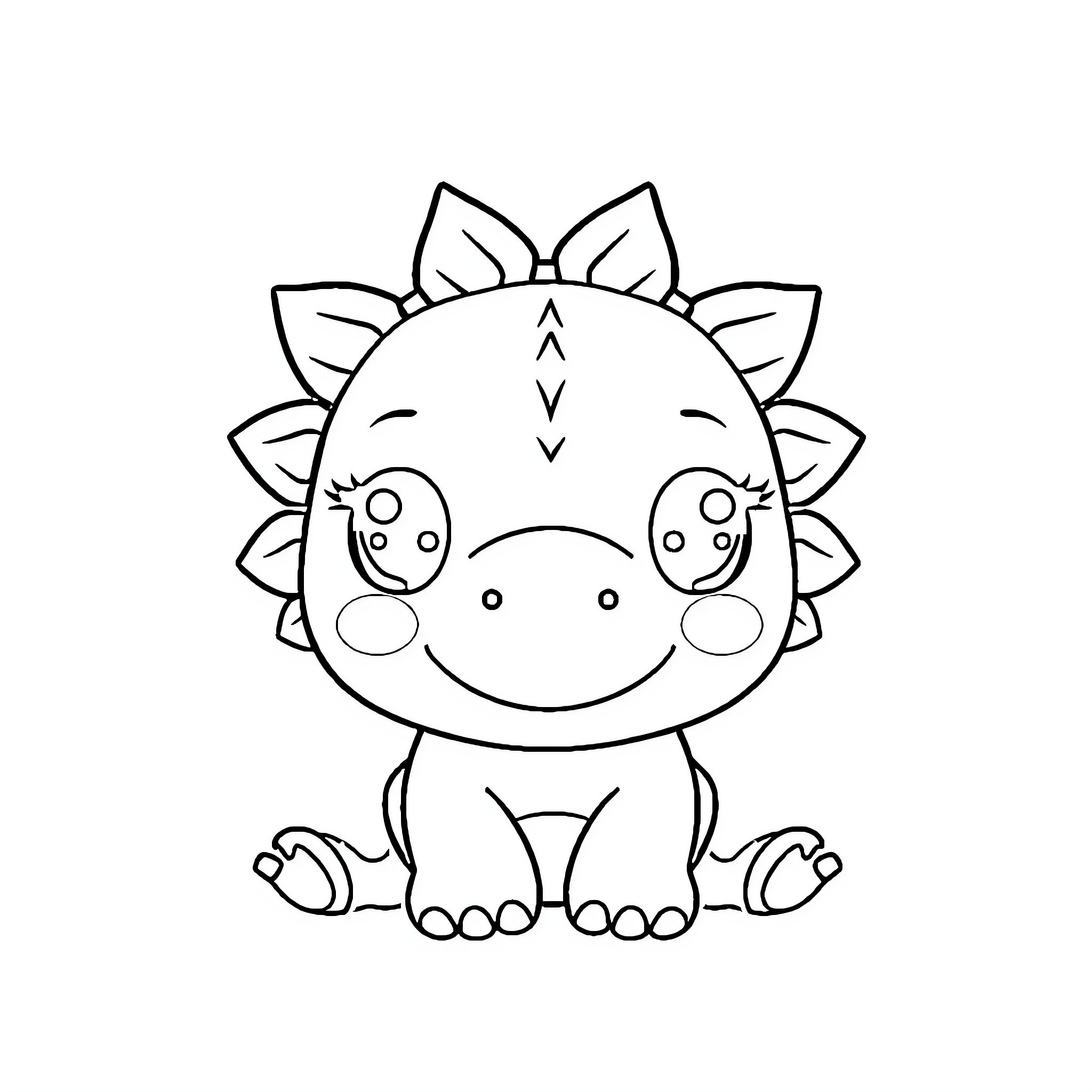 Dinosaur sitting on the floor smiling Coloring Page (free black-and-white line drawing printable PDF for all, from beginners to advanced learners, including children, teens, adults, and seniors)