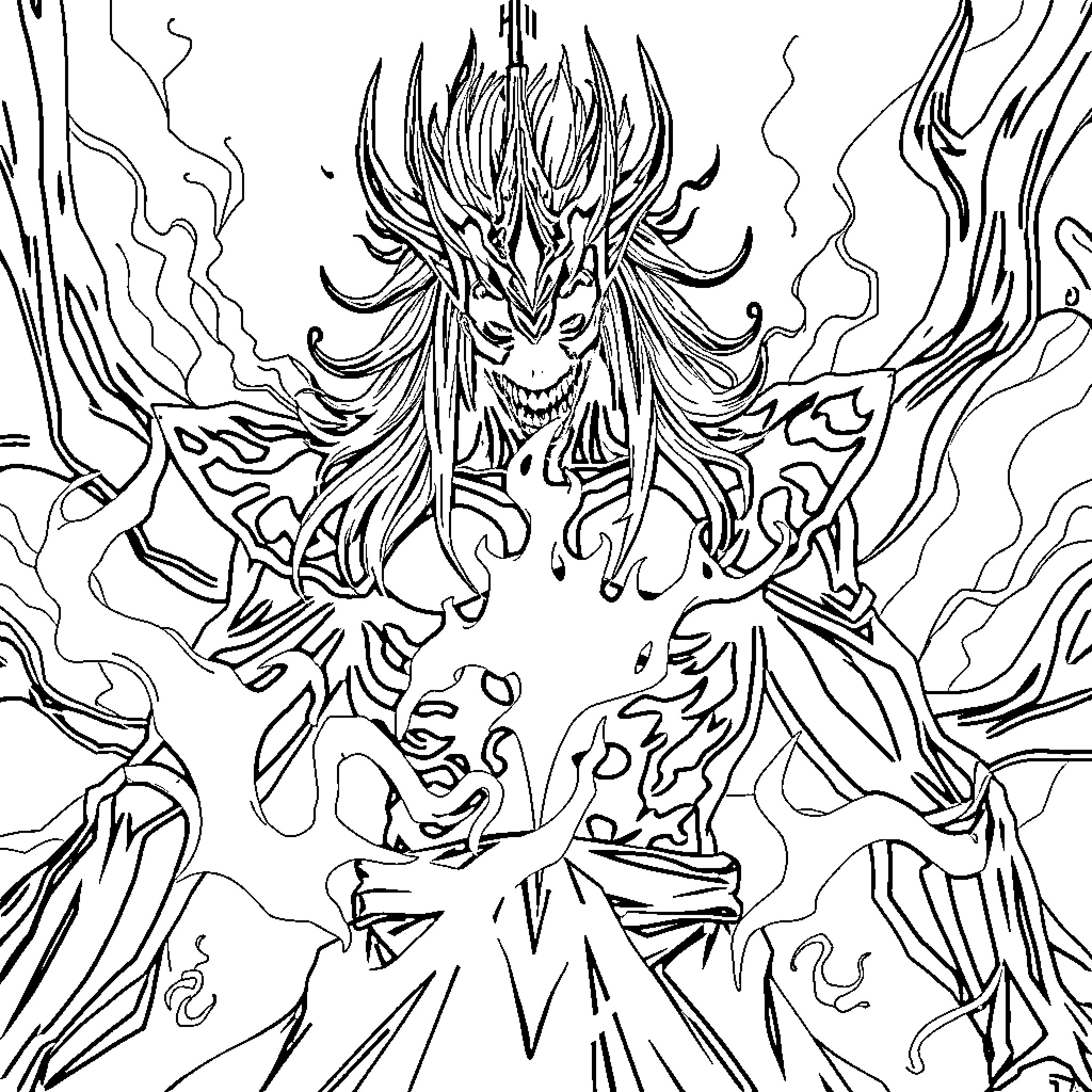 Ichigo's Menacing Transformation Coloring Page (free black-and-white line drawing printable PDF for all, from beginners to advanced learners, including children, teens, adults, and seniors)