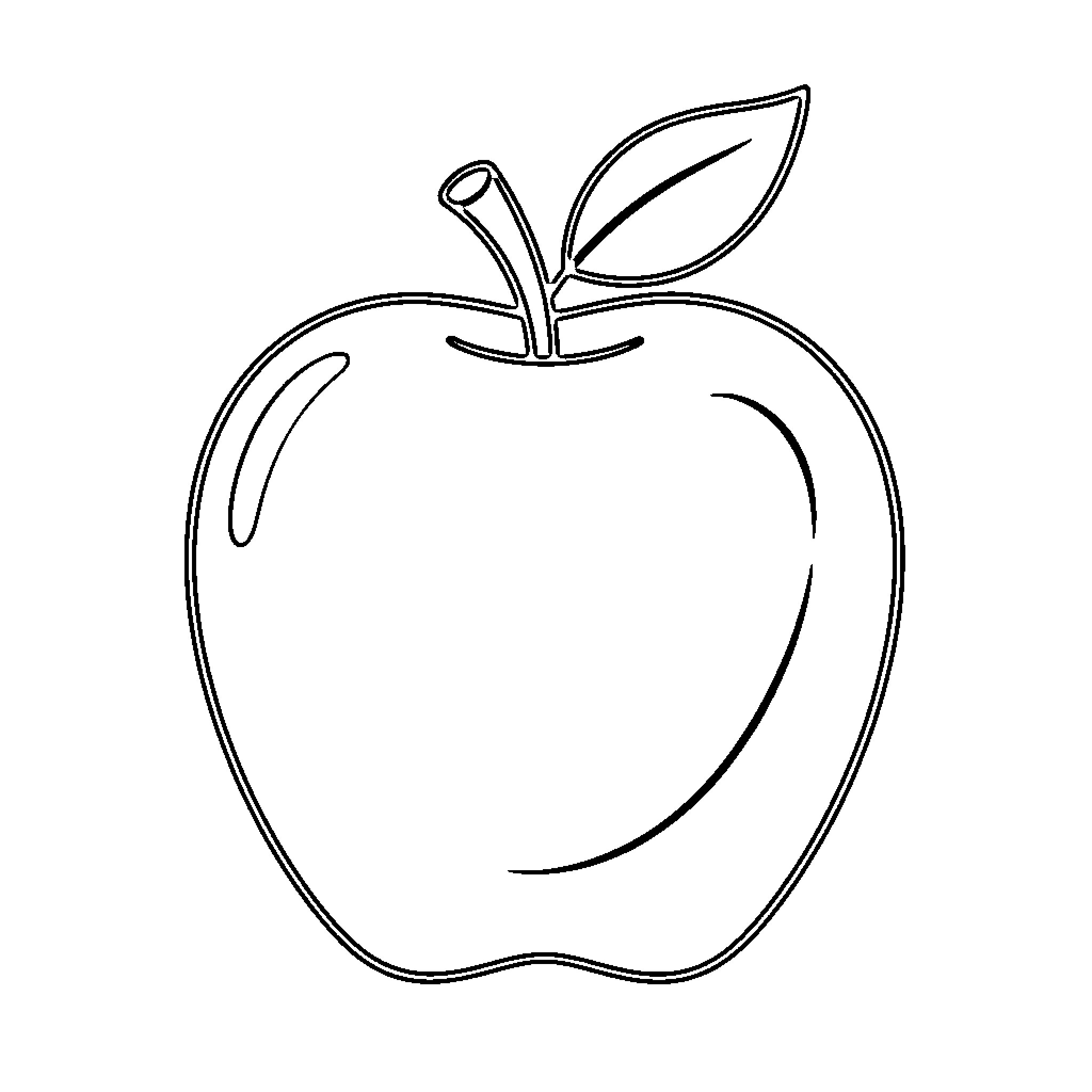 Apple sitting still with a single leaf attached Coloring Page (free black-and-white line drawing printable PDF for all, from beginners to advanced learners, including children, teens, adults, and seniors)