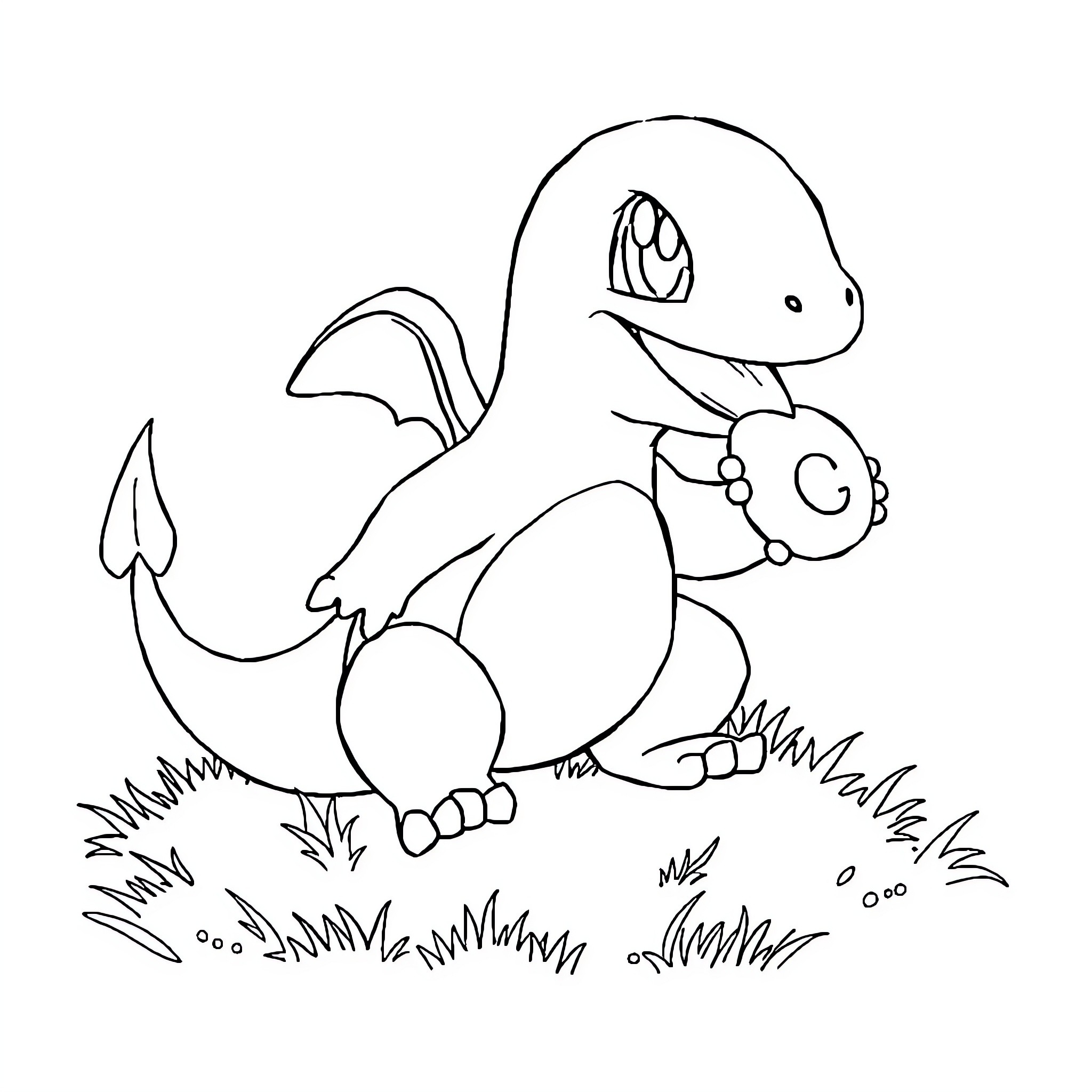 Charmander exploring the outdoors Coloring Page (free black-and-white line drawing printable PDF for all, from beginners to advanced learners, including children, teens, adults, and seniors)
