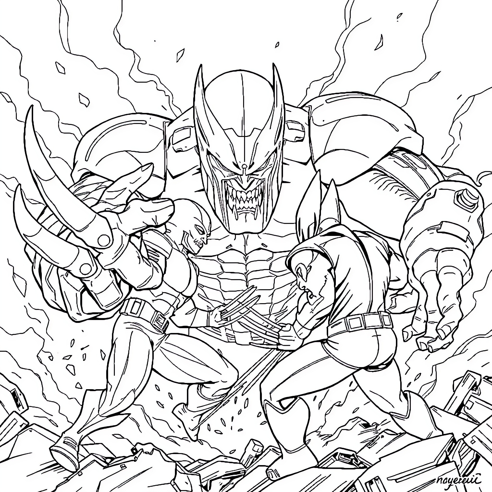 Galactus, the Devourer of Worlds, Unleashes His Cosmic Power Coloring Page (free black-and-white line drawing printable PDF for all, from beginners to advanced learners, including children, teens, adults, and seniors)