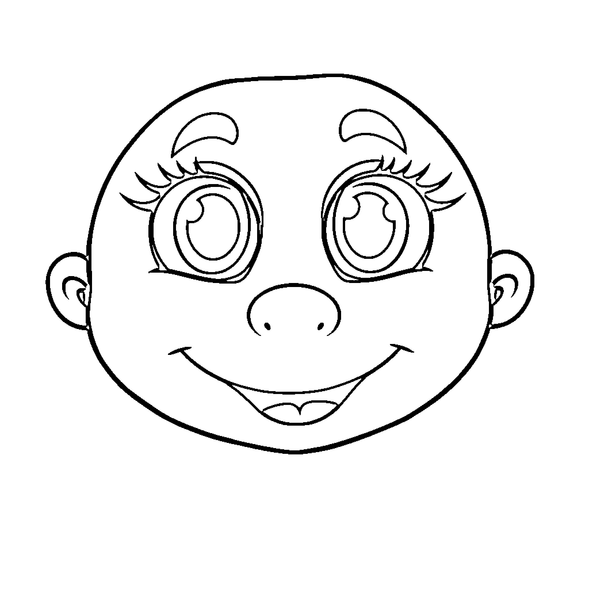 Face of a cheerful cartoon character Coloring Page (free black-and-white line drawing printable PDF for all, from beginners to advanced learners, including children, teens, adults, and seniors)