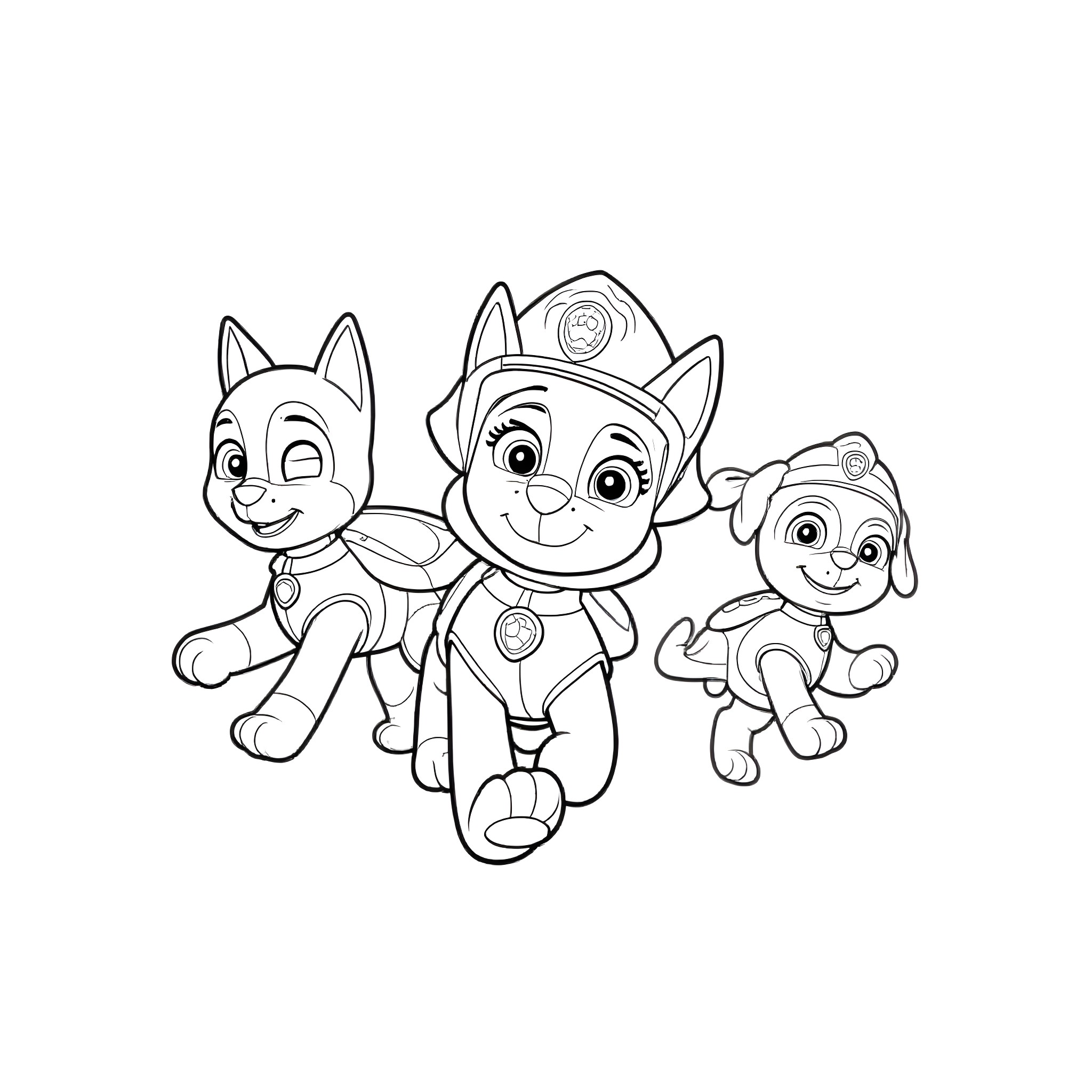 Paw Patrol Pups on Patrol Coloring Page (free black-and-white line drawing printable PDF for all, from beginners to advanced learners, including children, teens, adults, and seniors)