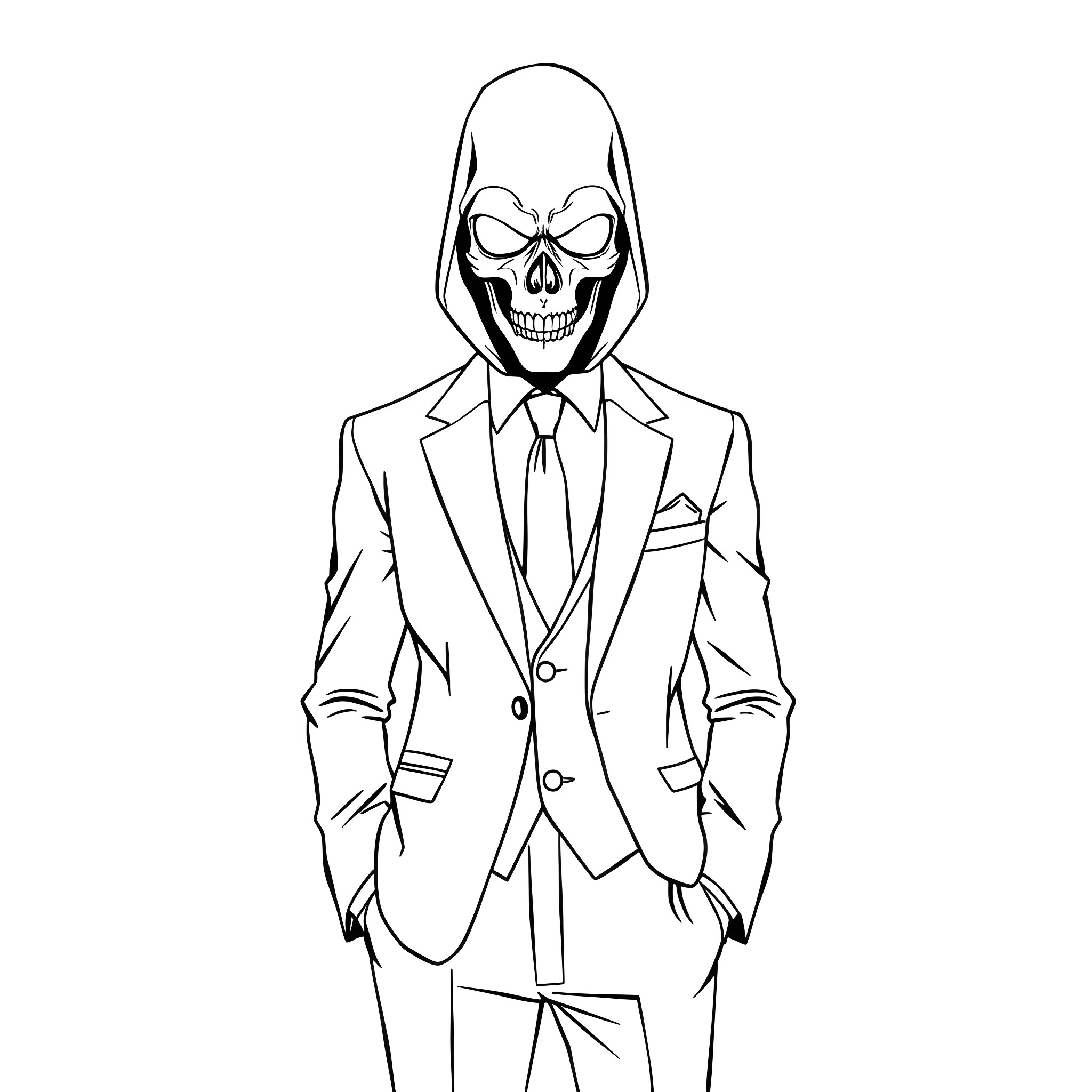 Mask of a sinister business executive Coloring Page (free black-and-white line drawing printable PDF for all, from beginners to advanced learners, including children, teens, adults, and seniors)