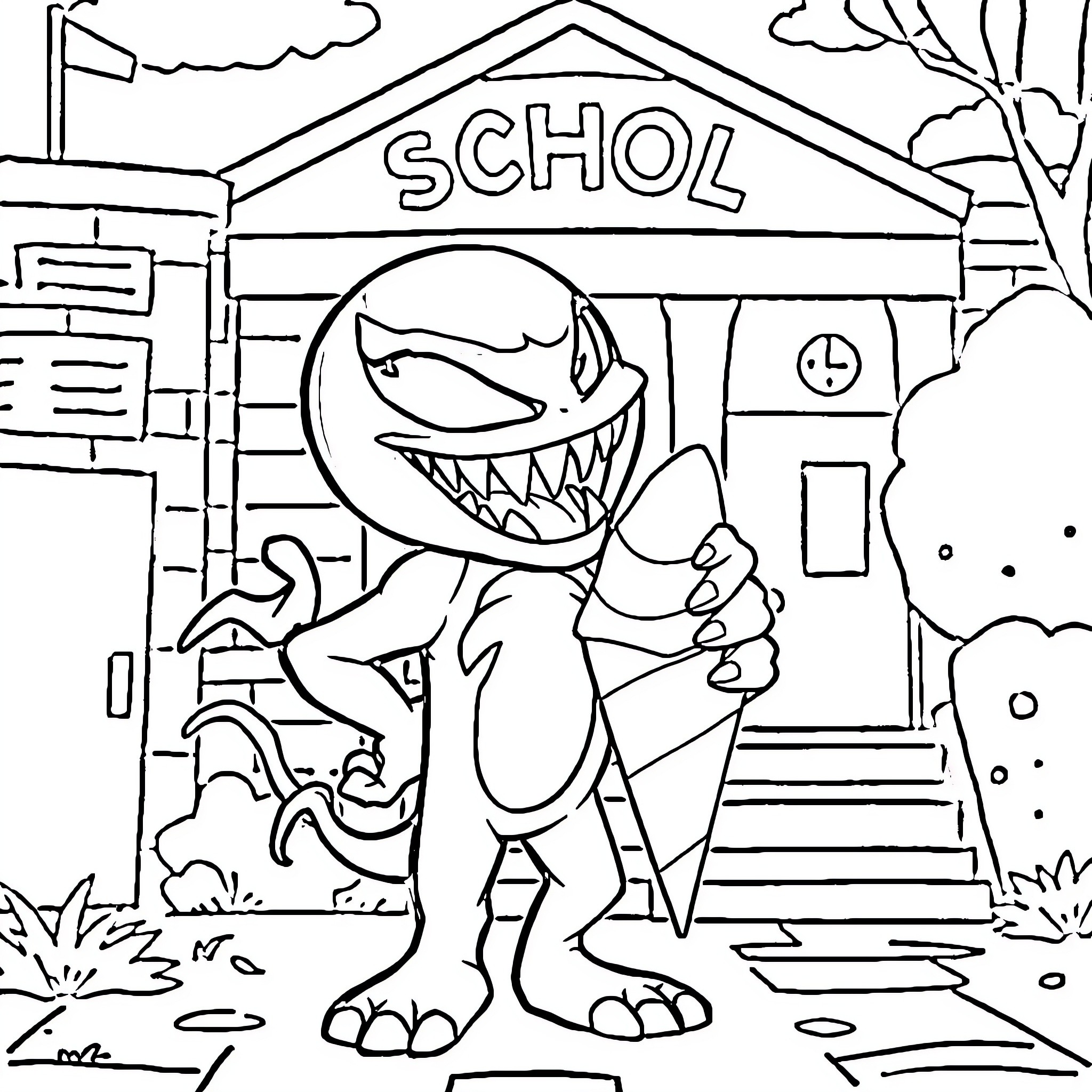 Venom stalking near the school Coloring Page (free black-and-white line drawing printable PDF for all, from beginners to advanced learners, including children, teens, adults, and seniors)