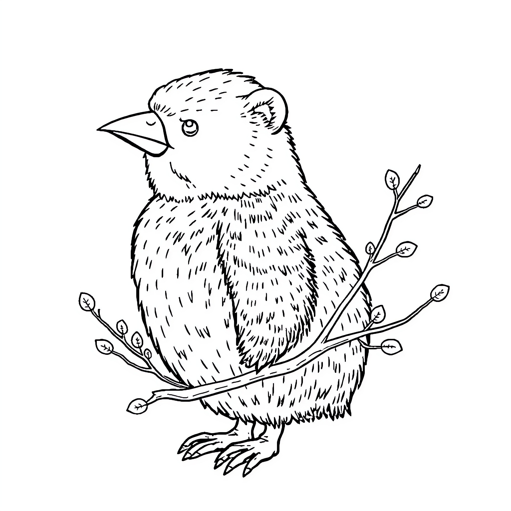 Papegoja perched on a branch Coloring Page (free black-and-white line drawing printable PDF for all, from beginners to advanced learners, including children, teens, adults, and seniors)