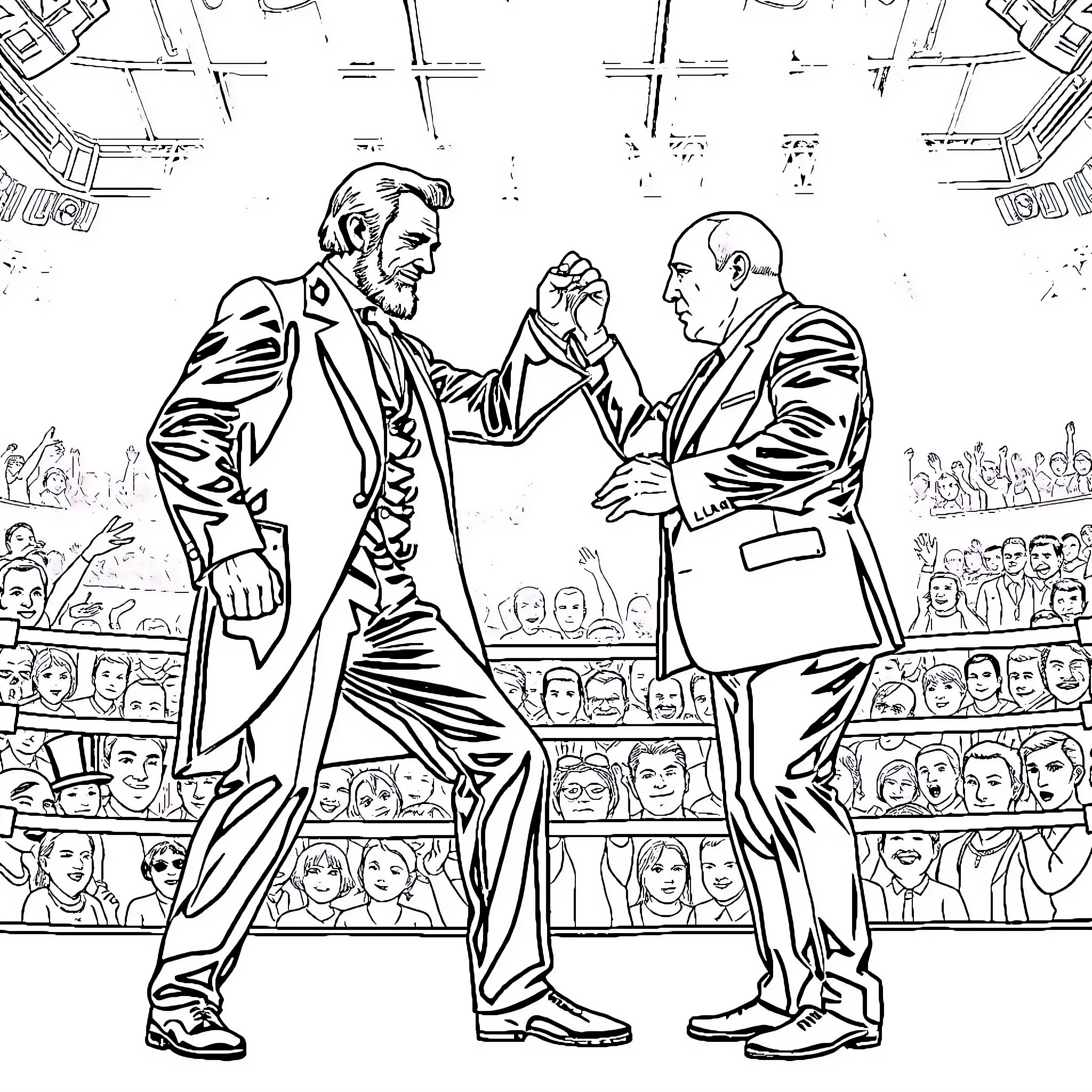 Abraham Lincoln presiding over a formal political debate Coloring Page (free black-and-white line drawing printable PDF for all, from beginners to advanced learners, including children, teens, adults, and seniors)