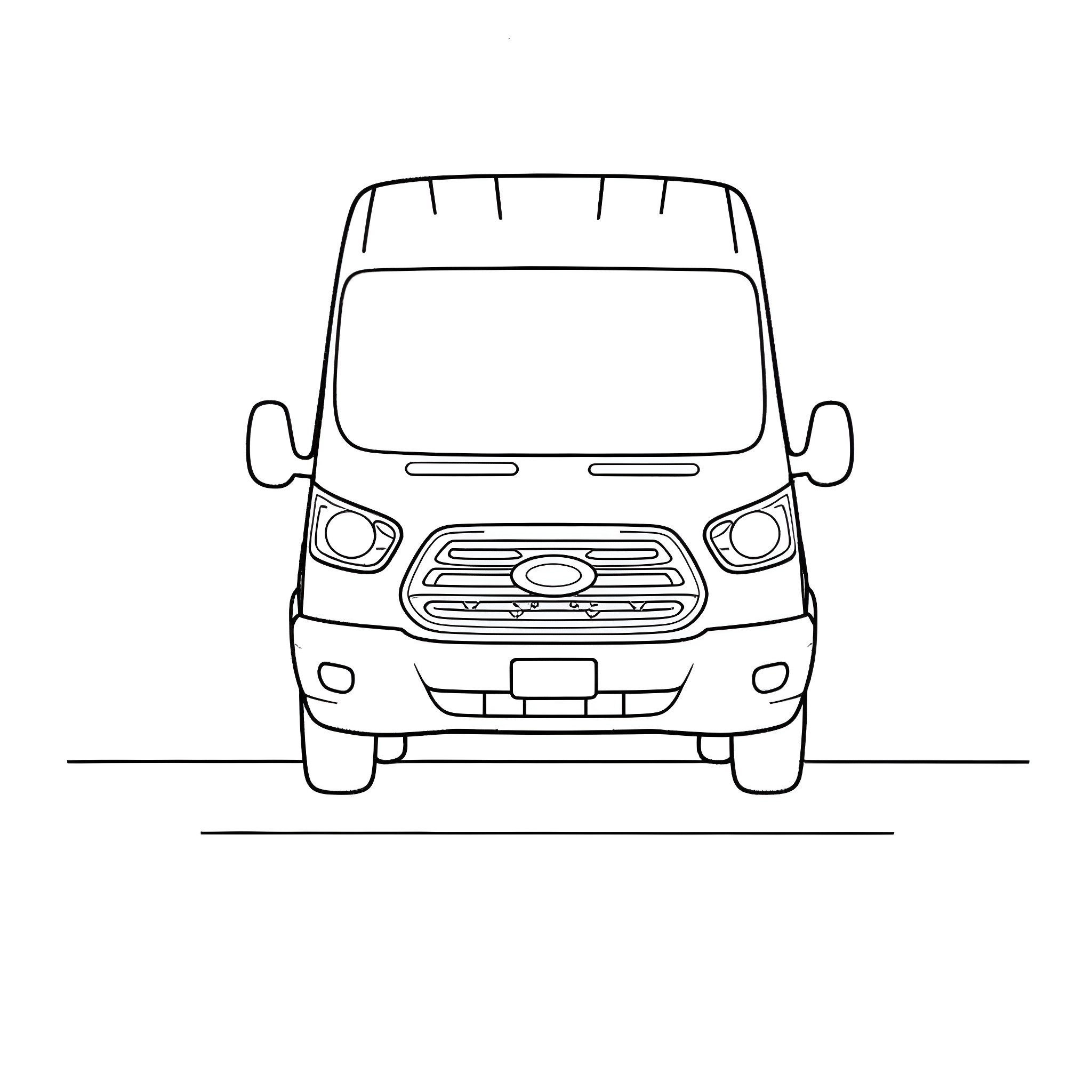 Ford Transit van in line art illustration Coloring Page (free black-and-white line drawing printable PDF for all, from beginners to advanced learners, including children, teens, adults, and seniors)