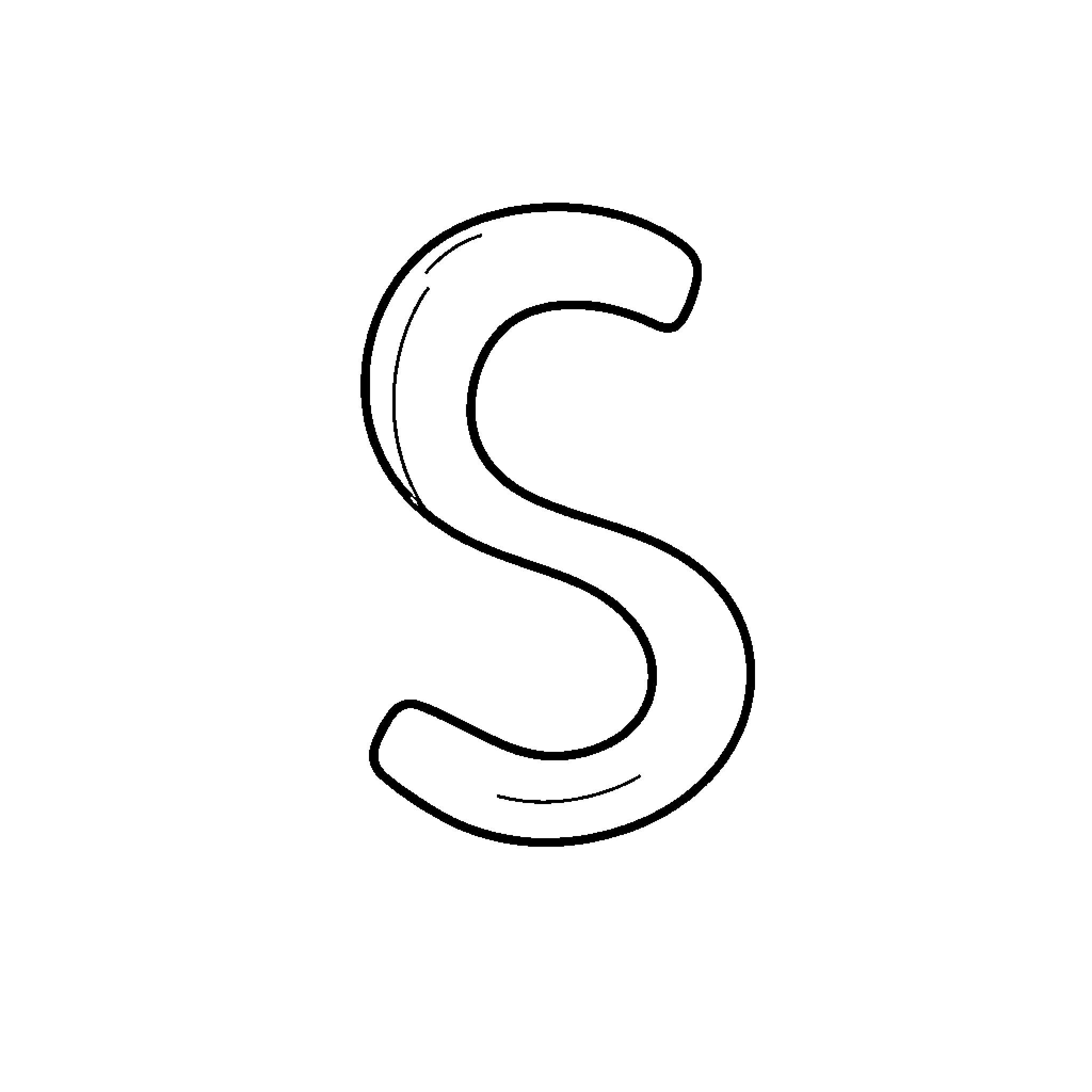 Simplistic stylized letter S Coloring Page (free black-and-white line drawing printable PDF for all, from beginners to advanced learners, including children, teens, adults, and seniors)