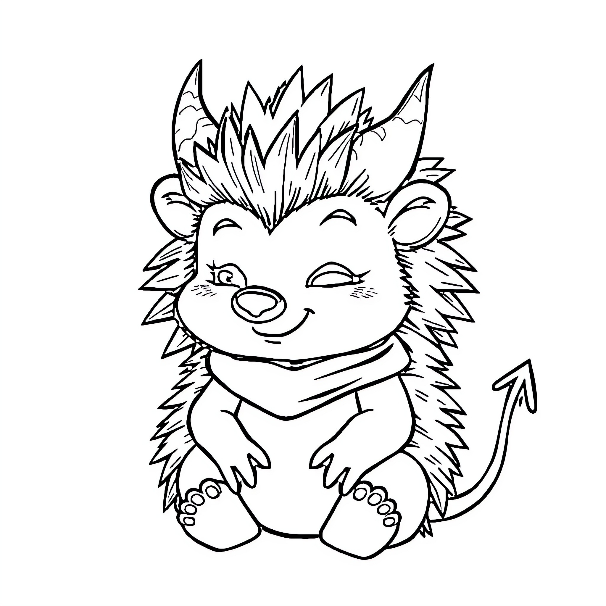 Hedgehog smiling with cheerful expression Coloring Page (free black-and-white line drawing printable PDF for all, from beginners to advanced learners, including children, teens, adults, and seniors)