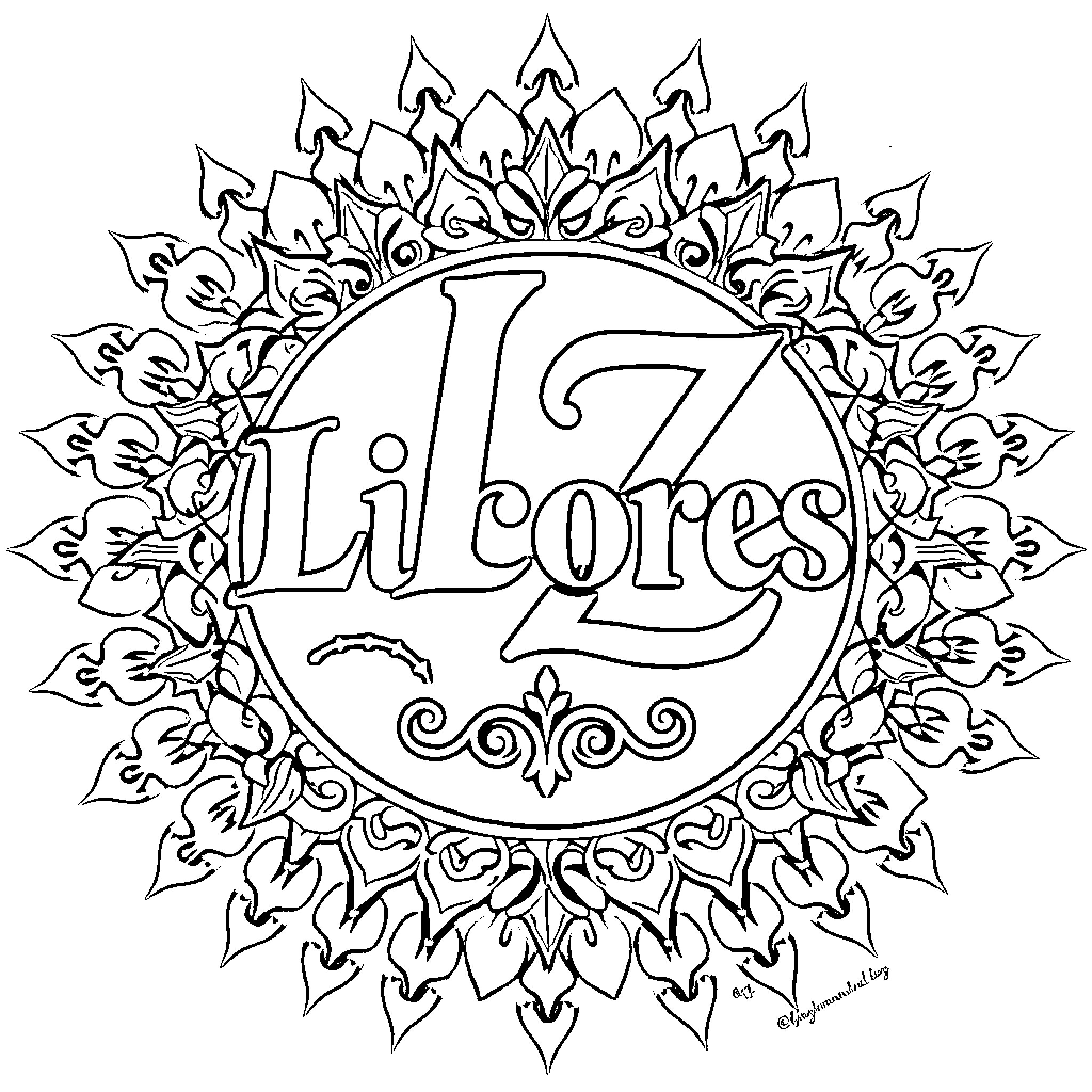 Logo with Intricate Floral Design Coloring Page (free black-and-white line drawing printable PDF for all, from beginners to advanced learners, including children, teens, adults, and seniors)