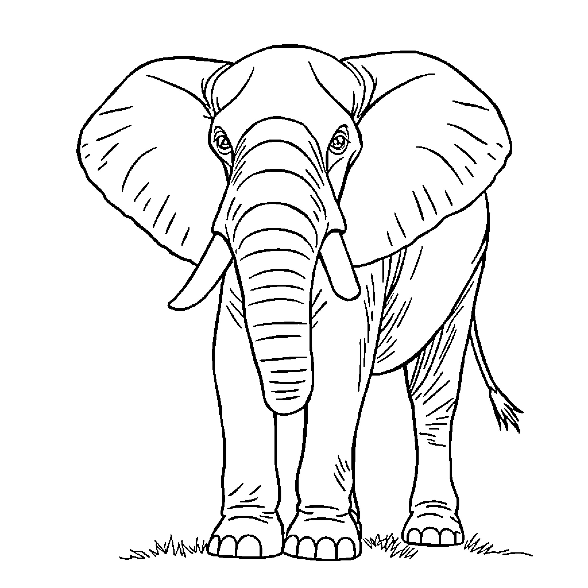 Elephant standing with pride in the wild Coloring Page (free black-and-white line drawing printable PDF for all, from beginners to advanced learners, including children, teens, adults, and seniors)