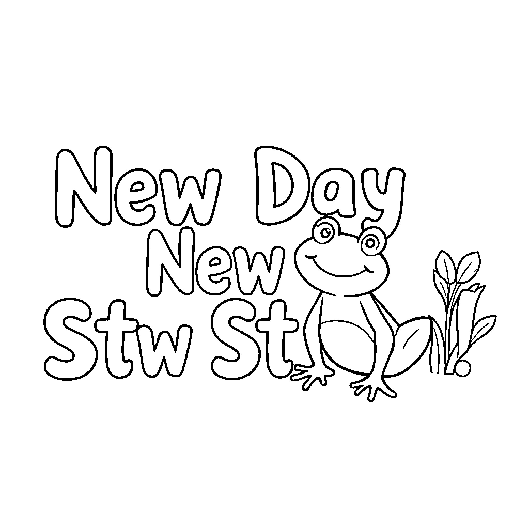 Frog welcoming a new day with a smile Coloring Page (free black-and-white line drawing printable PDF for all, from beginners to advanced learners, including children, teens, adults, and seniors)