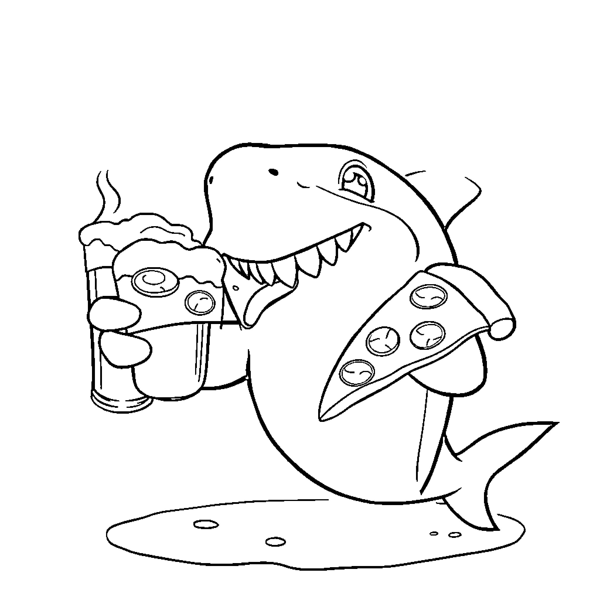 Baby Shark playing video games happily Coloring Page (free black-and-white line drawing printable PDF for all, from beginners to advanced learners, including children, teens, adults, and seniors)