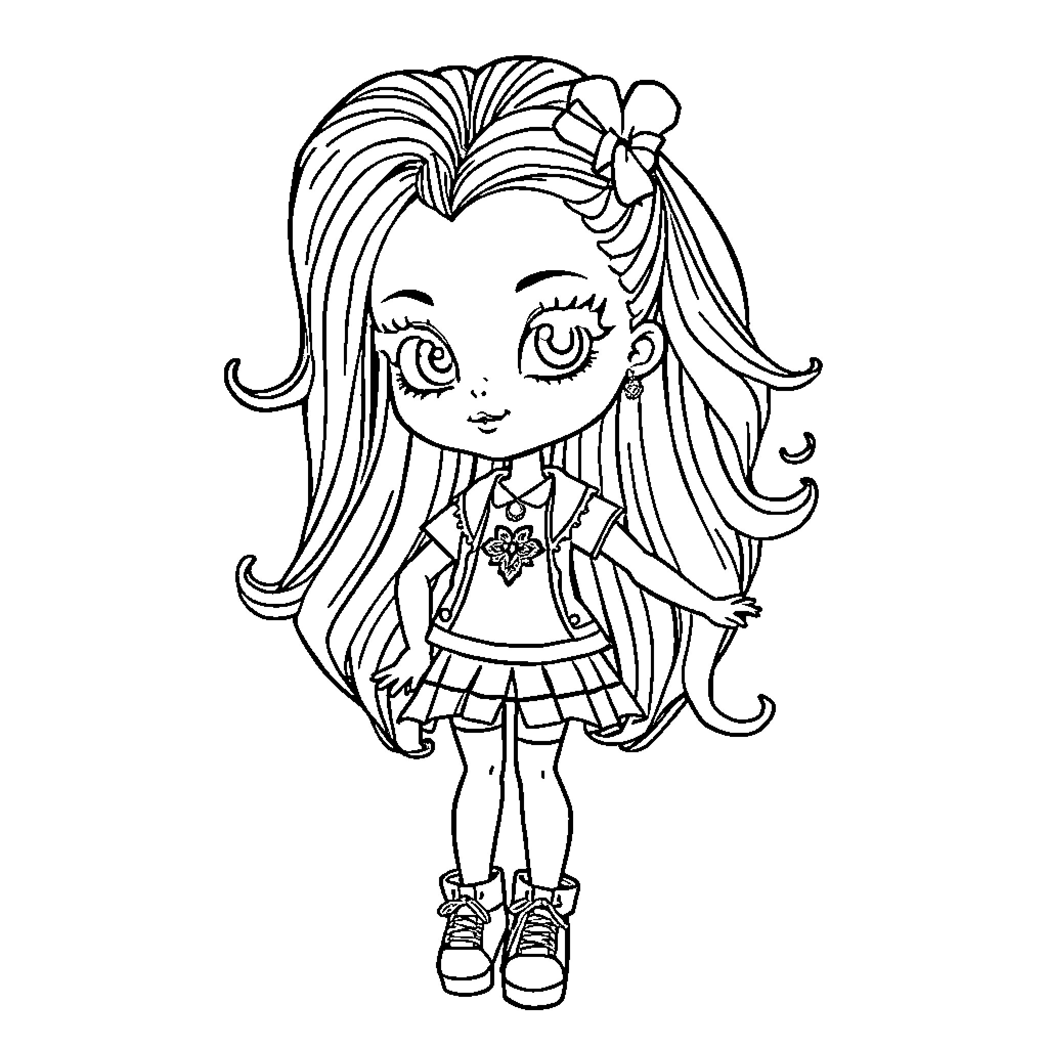 Rainbow High Doll dressed in stylish outfit Coloring Page (free black-and-white line drawing printable PDF for all, from beginners to advanced learners, including children, teens, adults, and seniors)