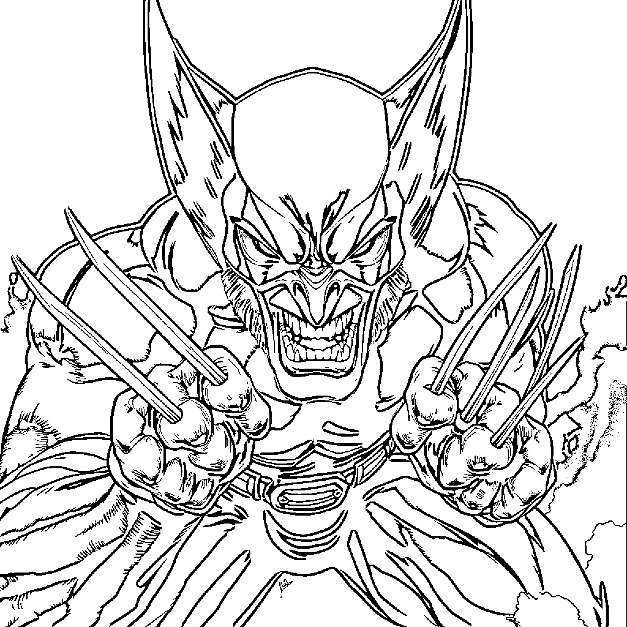 Wolverine in fierce battle with demonic creature Coloring Page (free black-and-white line drawing printable PDF for all, from beginners to advanced learners, including children, teens, adults, and seniors)