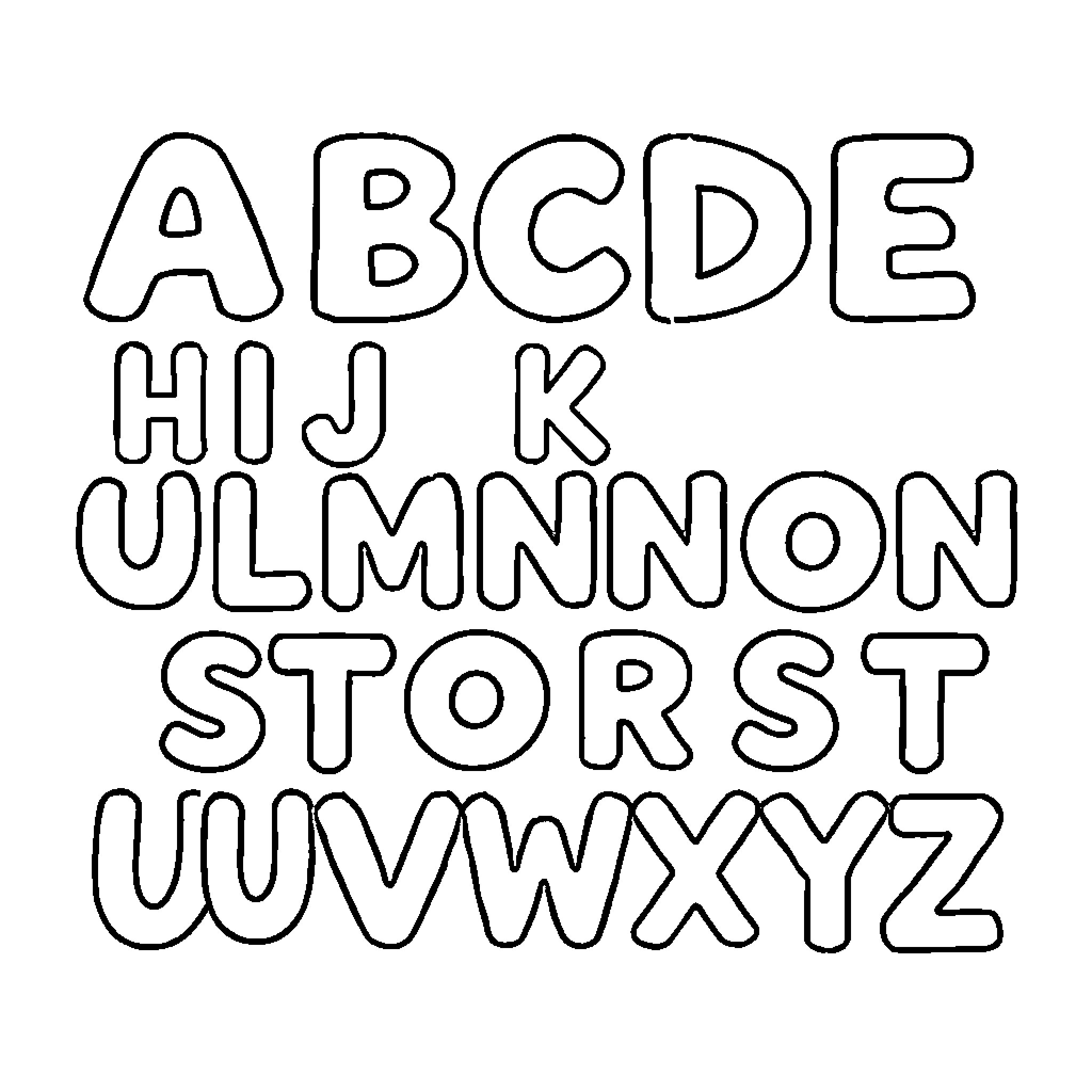 Alphabet with fun and playful letter shapes Coloring Page (free black-and-white line drawing printable PDF for all, from beginners to advanced learners, including children, teens, adults, and seniors)