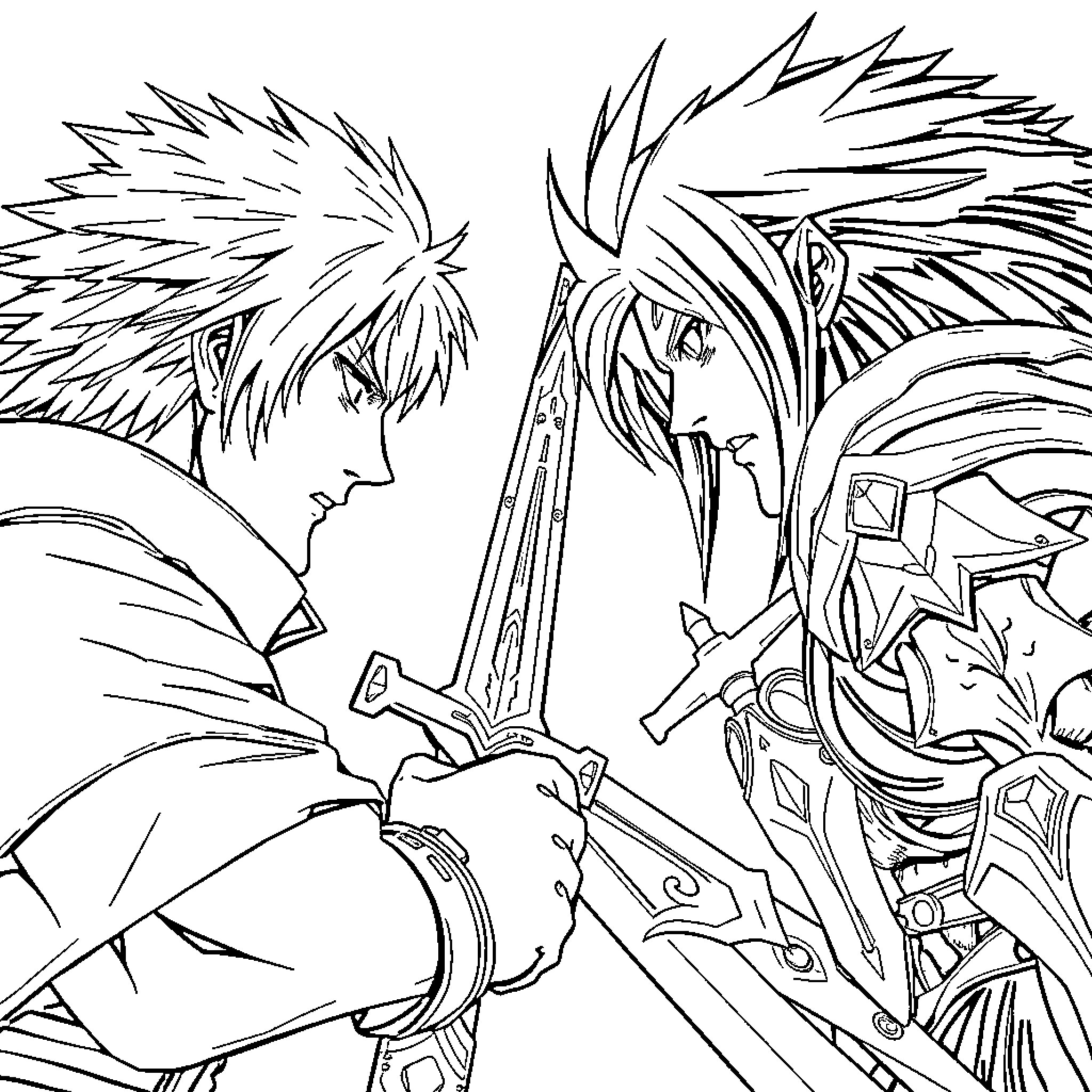 Clive's epic battle with a fierce warrior Coloring Page (free black-and-white line drawing printable PDF for all, from beginners to advanced learners, including children, teens, adults, and seniors)