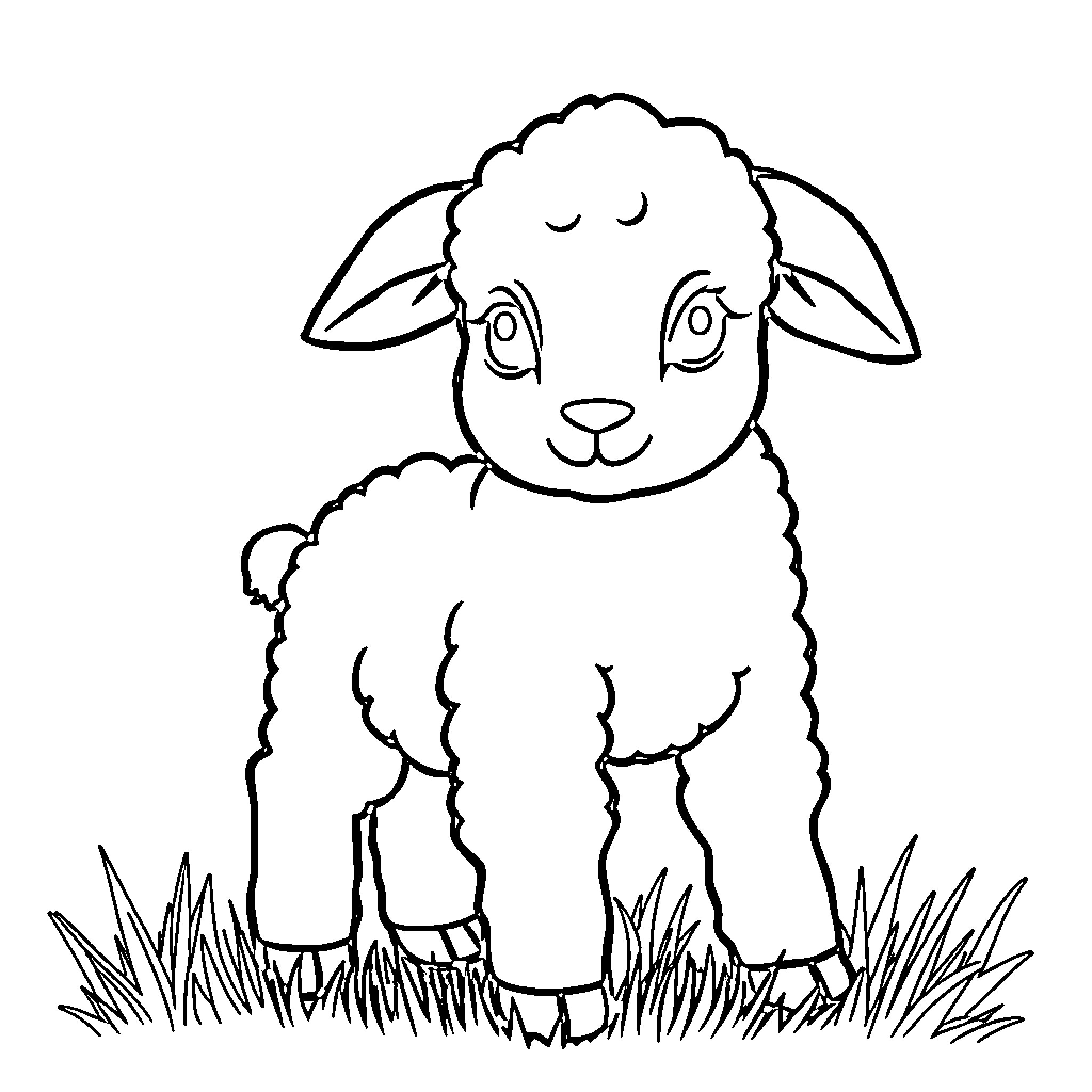 Lamb resting peacefully in the meadow Coloring Page (free black-and-white line drawing printable PDF for all, from beginners to advanced learners, including children, teens, adults, and seniors)
