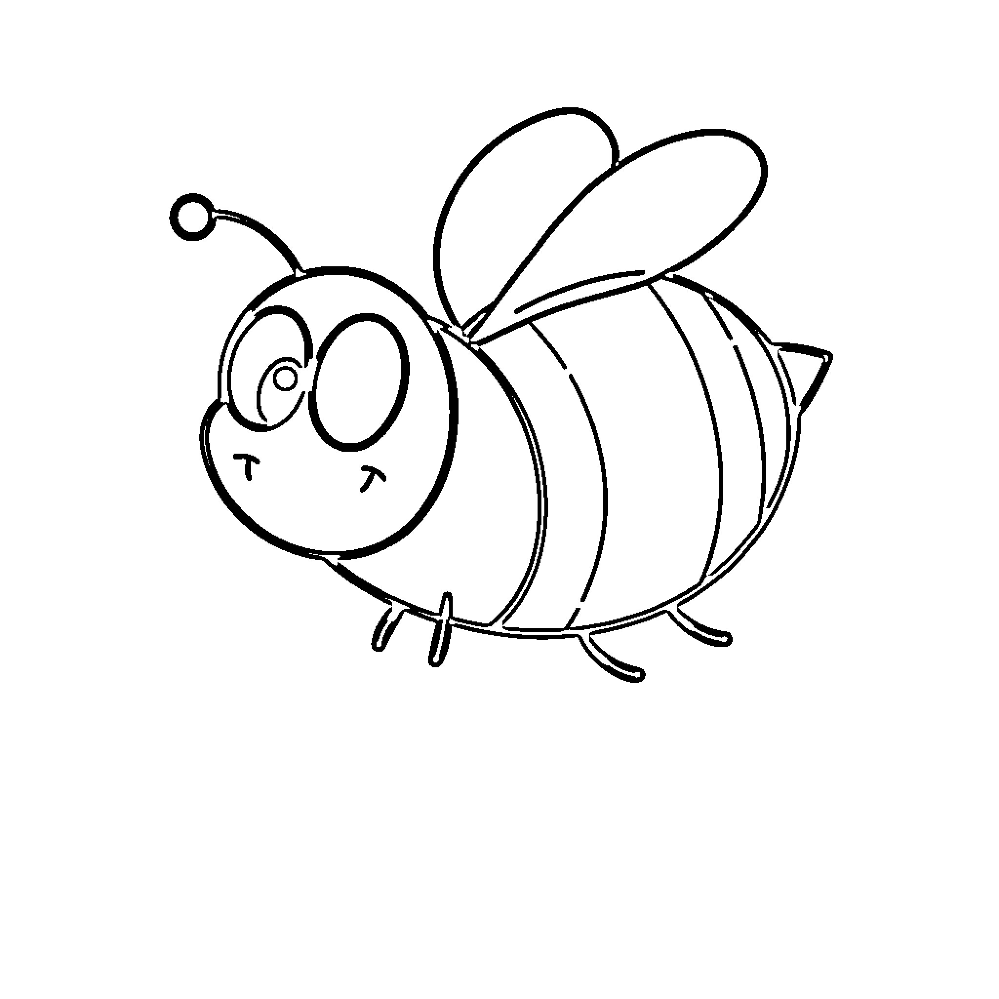 Bee with a Cheerful Expression Coloring Page (free black-and-white line drawing printable PDF for all, from beginners to advanced learners, including children, teens, adults, and seniors)