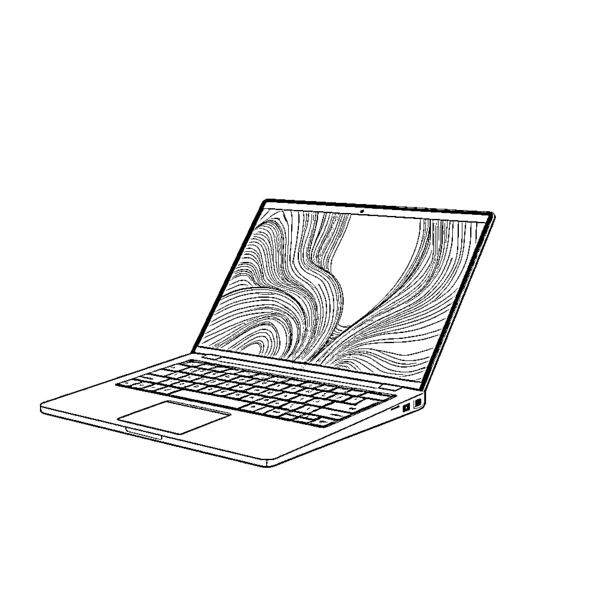 Laptop with abstract pattern on screen Coloring Page (free black-and-white line drawing printable PDF for all, from beginners to advanced learners, including children, teens, adults, and seniors)