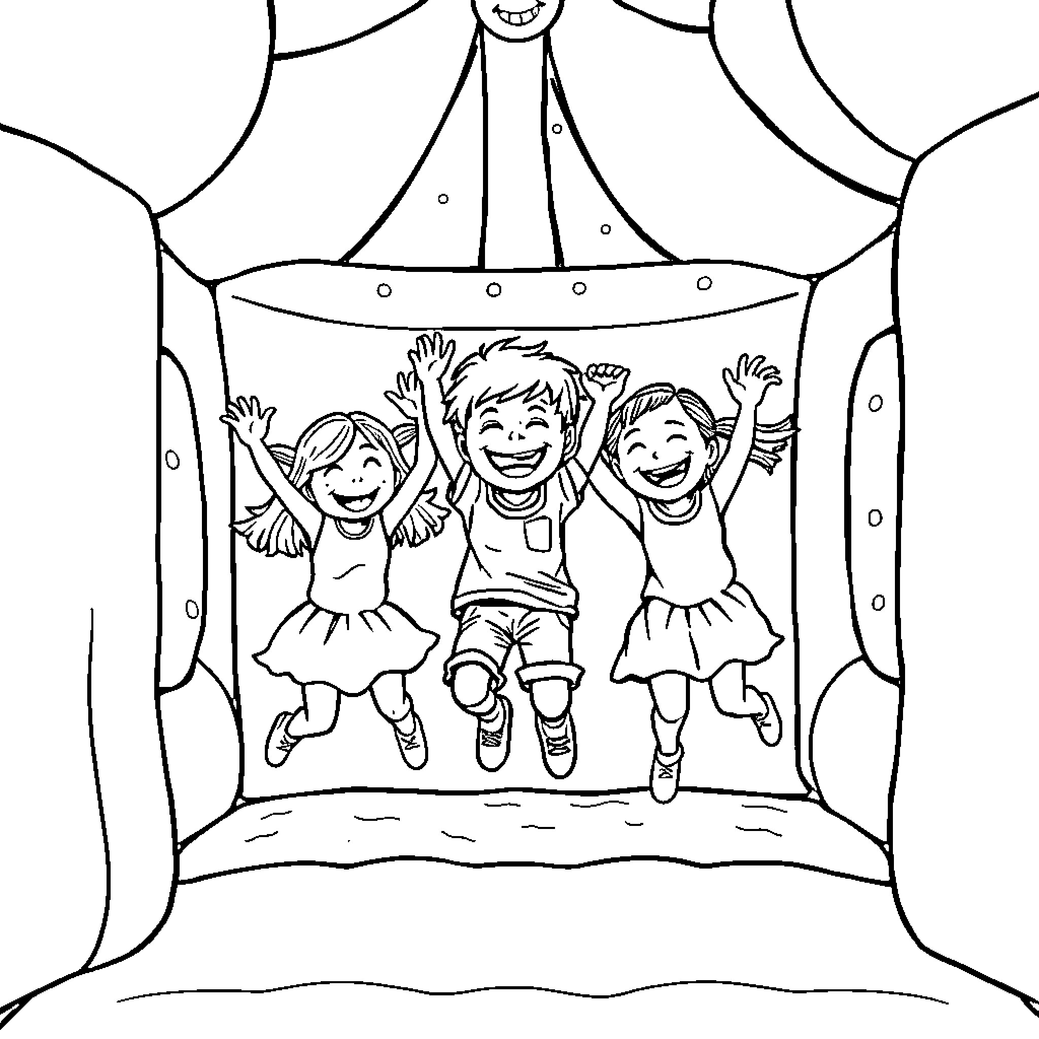 Kid Siblings Having Fun at the Circus Coloring Page (free black-and-white line drawing printable PDF for all, from beginners to advanced learners, including children, teens, adults, and seniors)