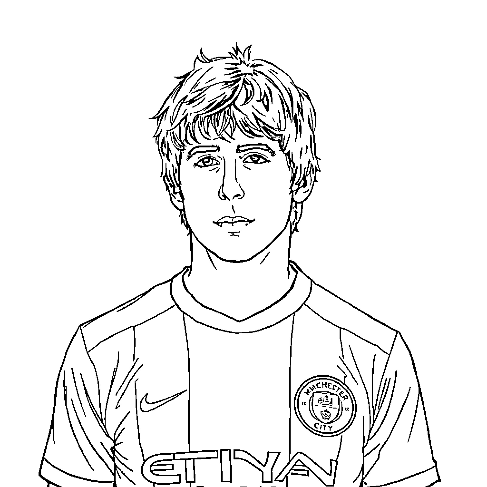 Liam Gallagher in casual soccer jersey Coloring Page (free black-and-white line drawing printable PDF for all, from beginners to advanced learners, including children, teens, adults, and seniors)