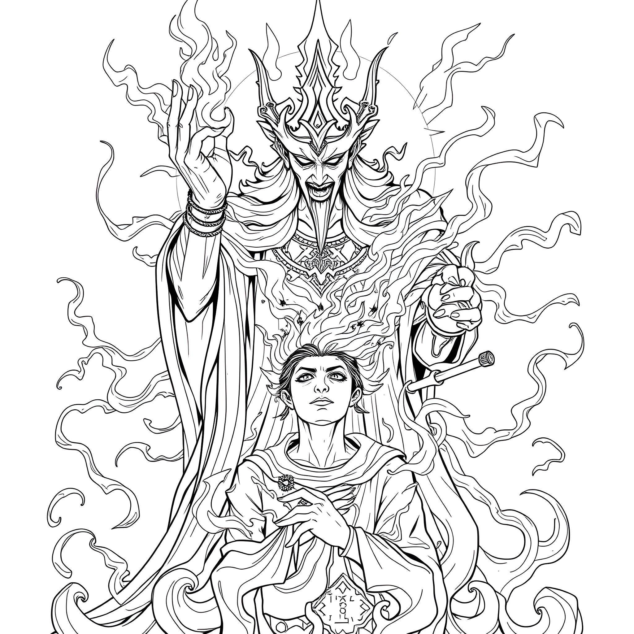 Pentecost: Powerful Deities Bestowing Divine Gifts Coloring Page (free black-and-white line drawing printable PDF for all, from beginners to advanced learners, including children, teens, adults, and seniors)