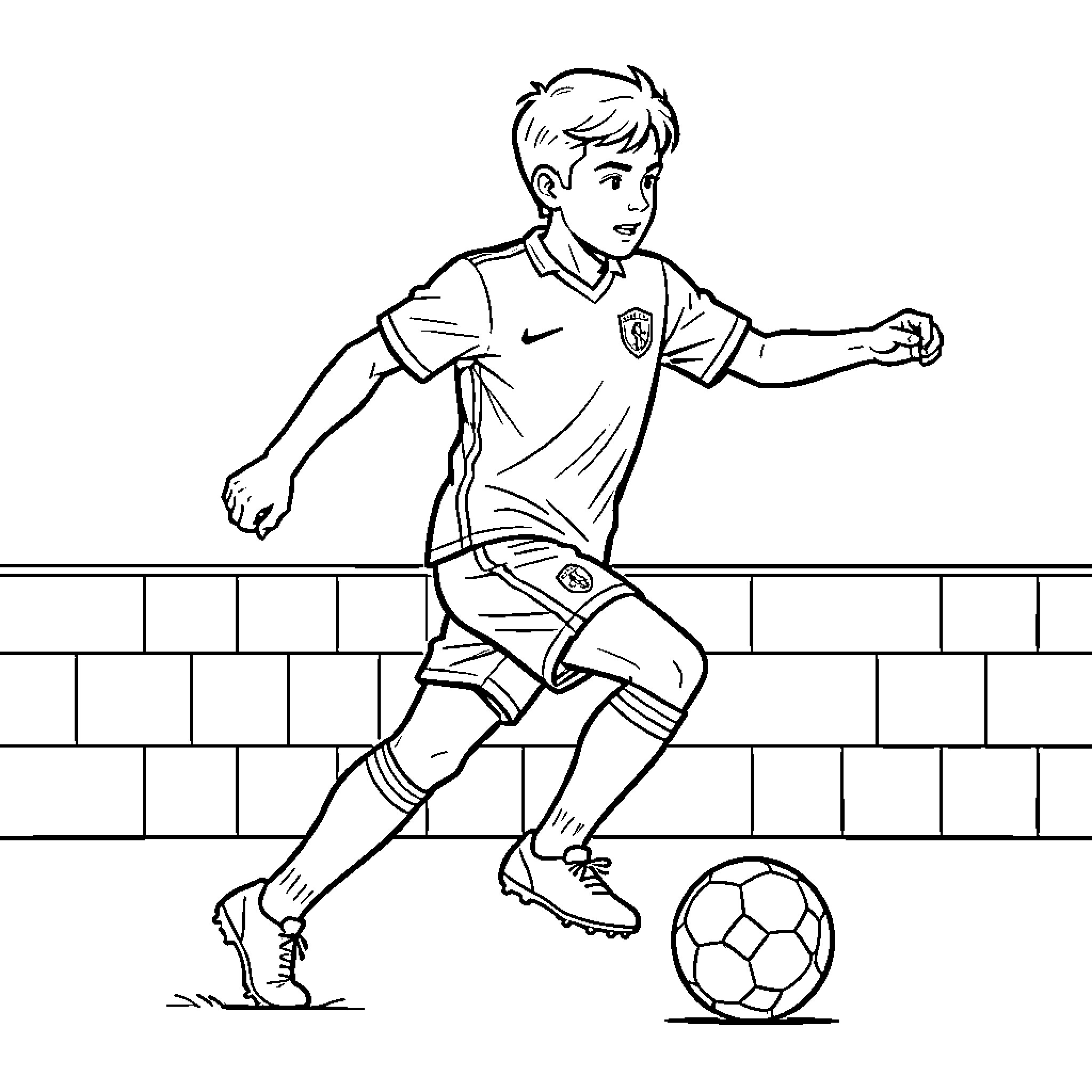 Rayan Cherki playing soccer with a ball Coloring Page (free black-and-white line drawing printable PDF for all, from beginners to advanced learners, including children, teens, adults, and seniors)
