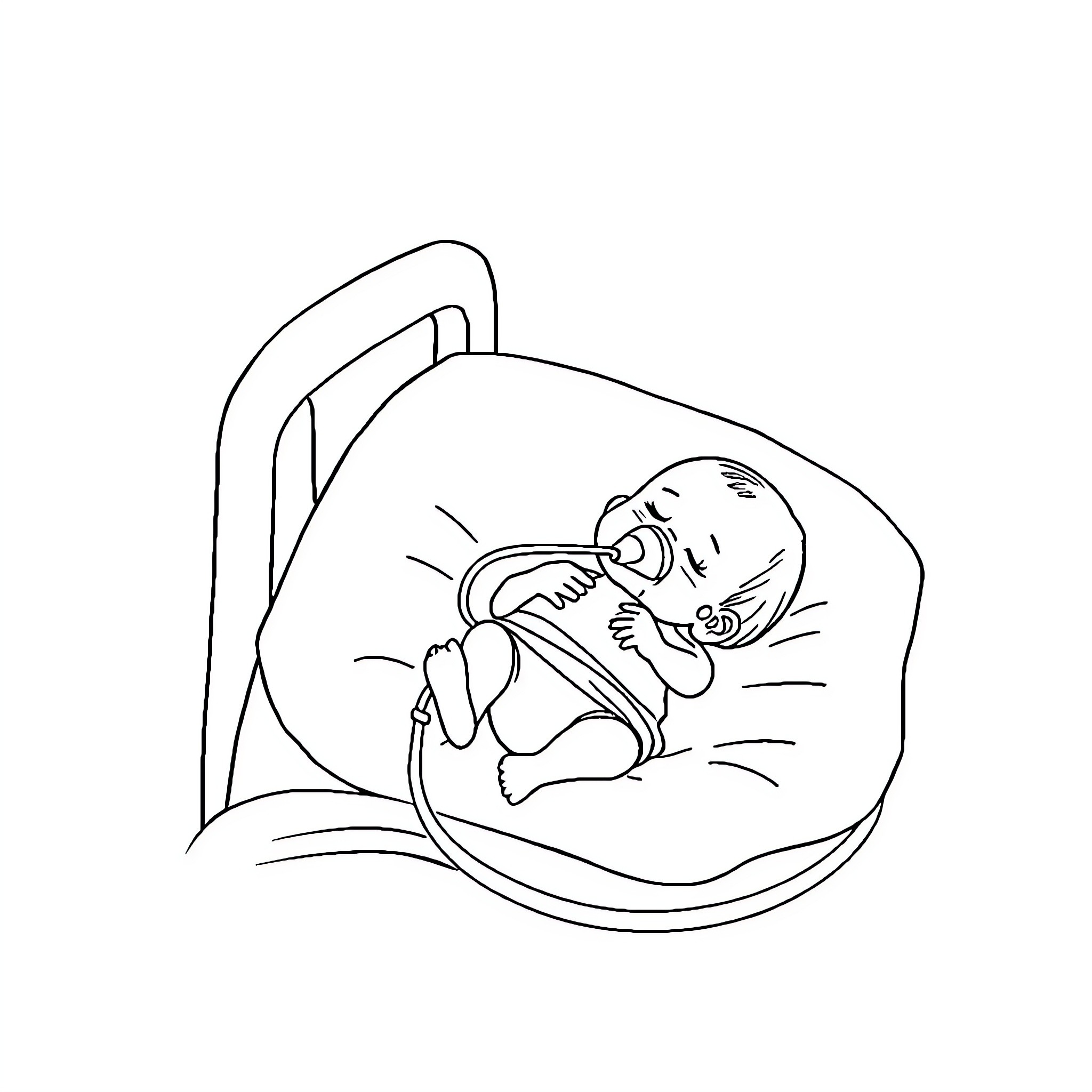 Babygirl sleeping peacefully in crib Coloring Page (free black-and-white line drawing printable PDF for all, from beginners to advanced learners, including children, teens, adults, and seniors)