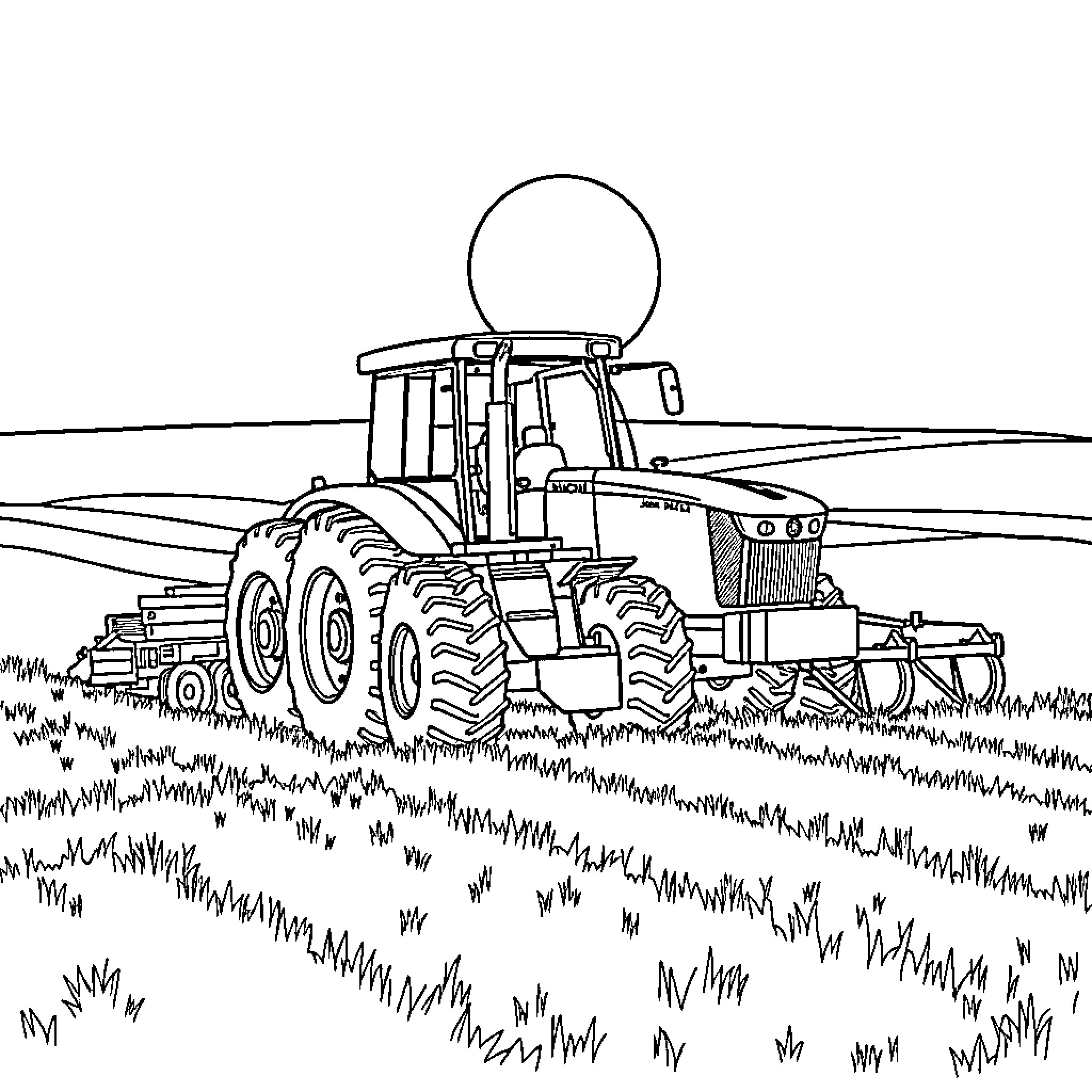 Tractor plowing through the field Coloring Page (free black-and-white line drawing printable PDF for all, from beginners to advanced learners, including children, teens, adults, and seniors)