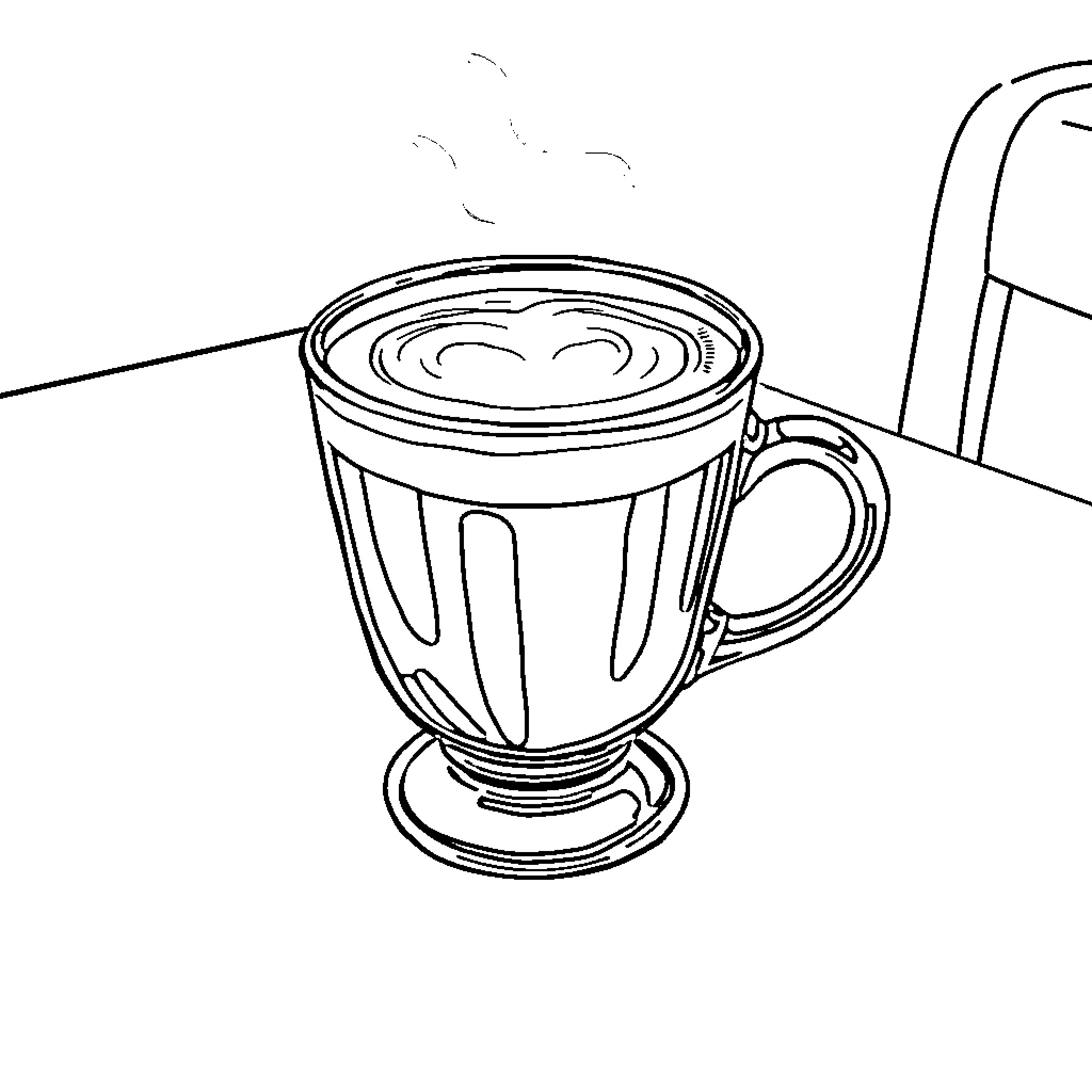 Cappuccino with heart-shaped foam Coloring Page (free black-and-white line drawing printable PDF for all, from beginners to advanced learners, including children, teens, adults, and seniors)