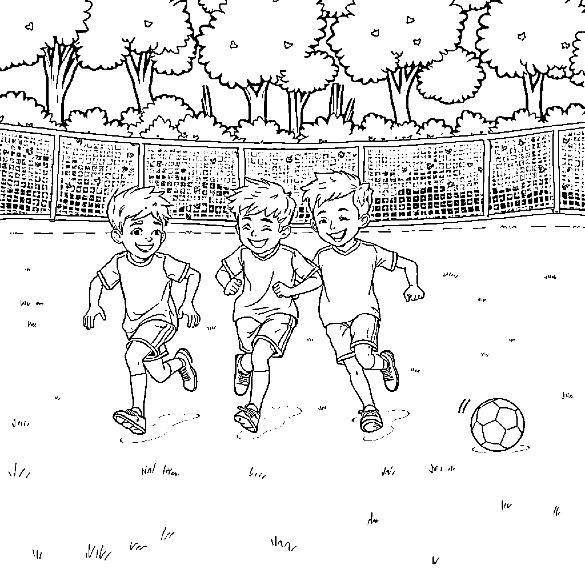 Child playing soccer on the field Coloring Page (free black-and-white line drawing printable PDF for all, from beginners to advanced learners, including children, teens, adults, and seniors)