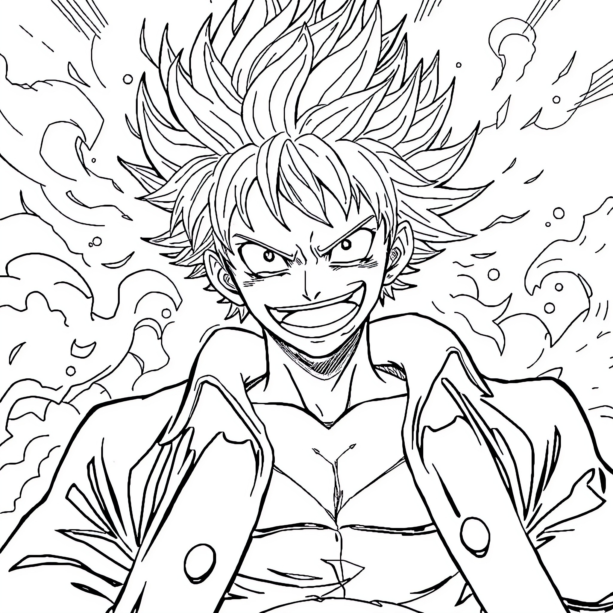 Luffy's Fierce and Determined Expression Coloring Page (free black-and-white line drawing printable PDF for all, from beginners to advanced learners, including children, teens, adults, and seniors)
