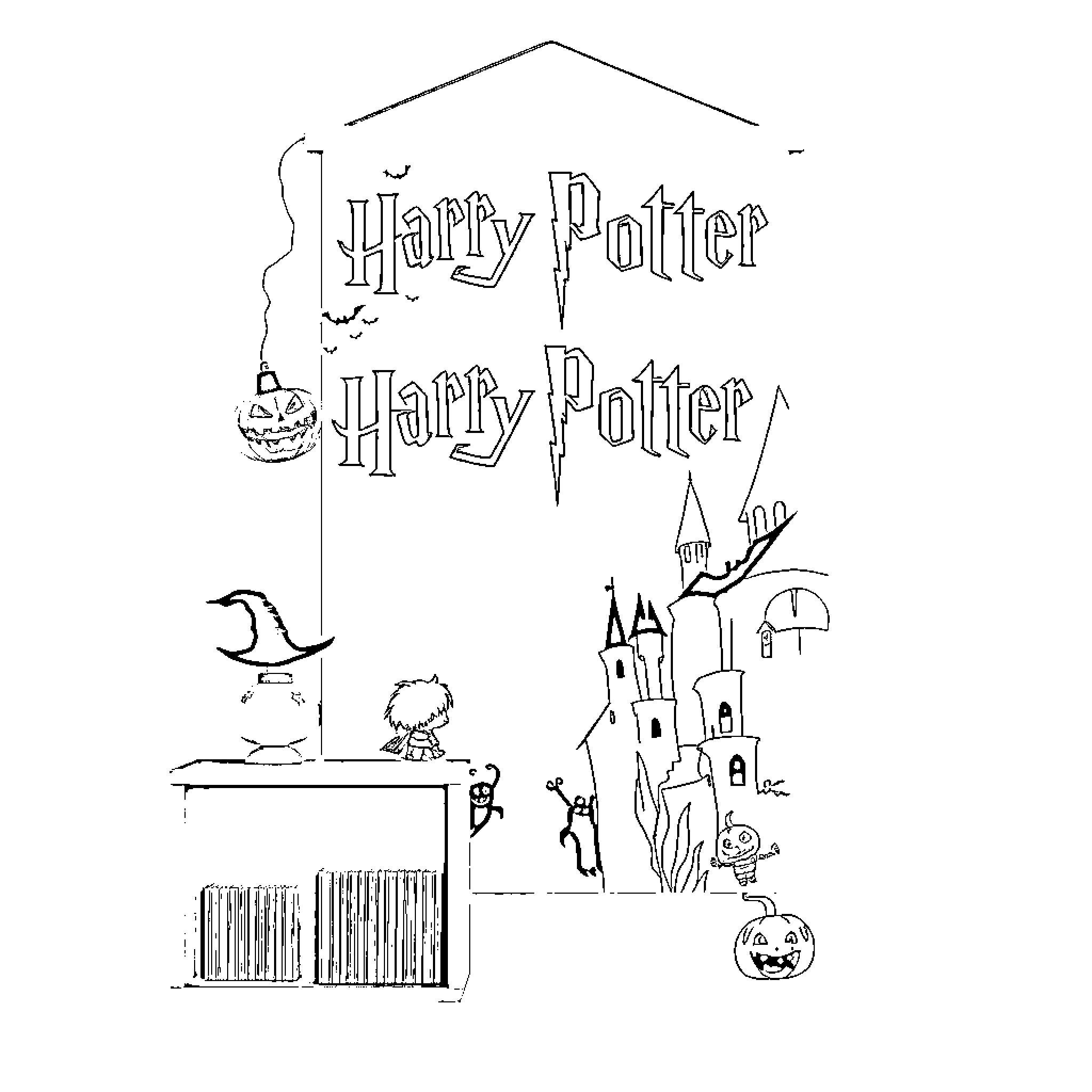 Harry Potter's Whimsical Adventures in the Wizarding World Coloring Page (free black-and-white line drawing printable PDF for all, from beginners to advanced learners, including children, teens, adults, and seniors)