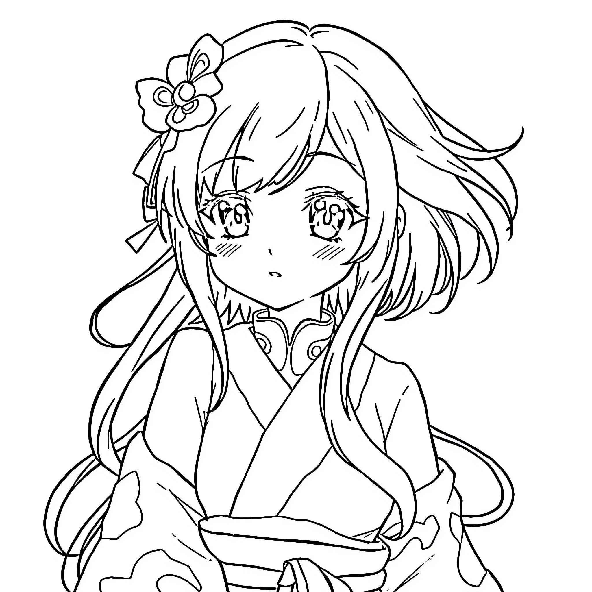 Mimi's Dreamy Anime Adventure Coloring Page (free black-and-white line drawing printable PDF for all, from beginners to advanced learners, including children, teens, adults, and seniors)