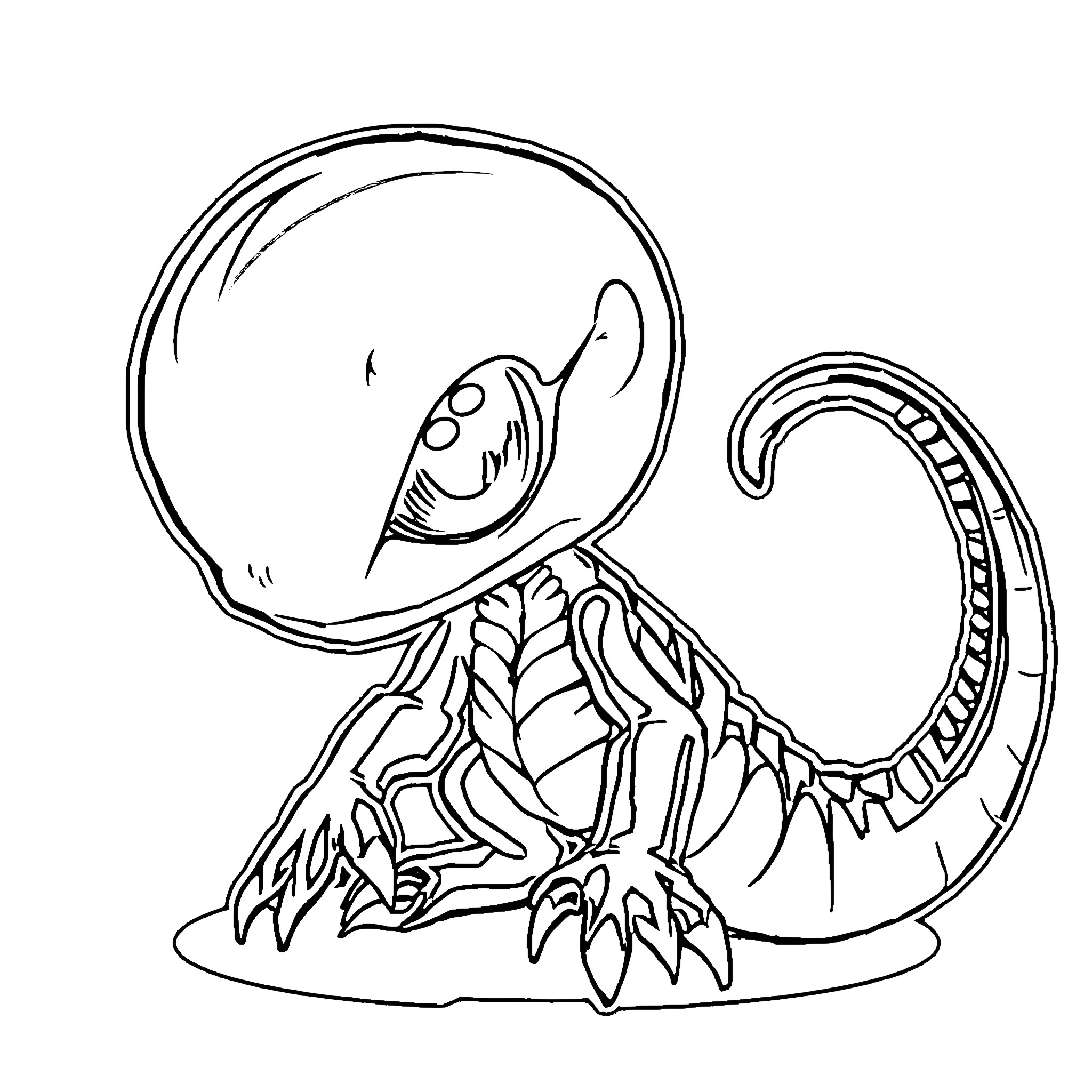 Xenomorph hatchling emerging from its cocoon Coloring Page (free black-and-white line drawing printable PDF for all, from beginners to advanced learners, including children, teens, adults, and seniors)