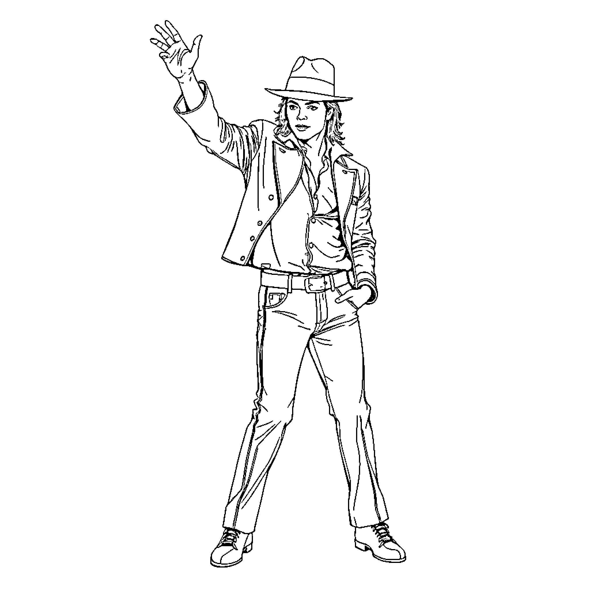 Michael Jackson performing iconic dance moves Coloring Page (free black-and-white line drawing printable PDF for all, from beginners to advanced learners, including children, teens, adults, and seniors)