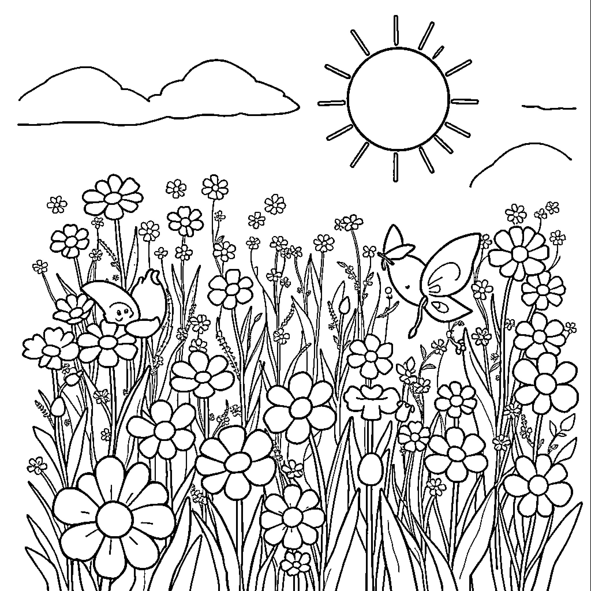 Spirit of nature in full bloom Coloring Page (free black-and-white line drawing printable PDF for all, from beginners to advanced learners, including children, teens, adults, and seniors)