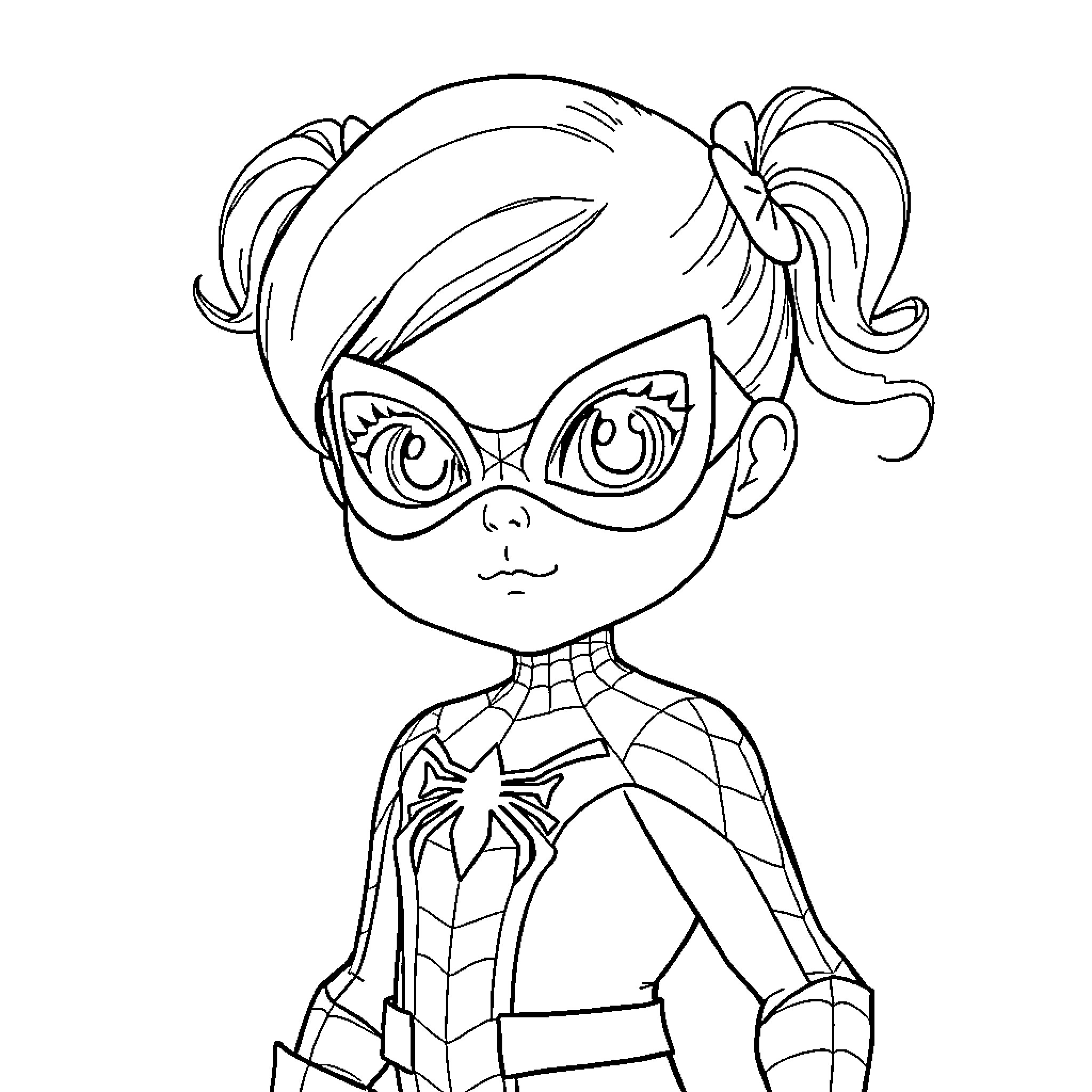 Gabby as a masked superhero Coloring Page (free black-and-white line drawing printable PDF for all, from beginners to advanced learners, including children, teens, adults, and seniors)