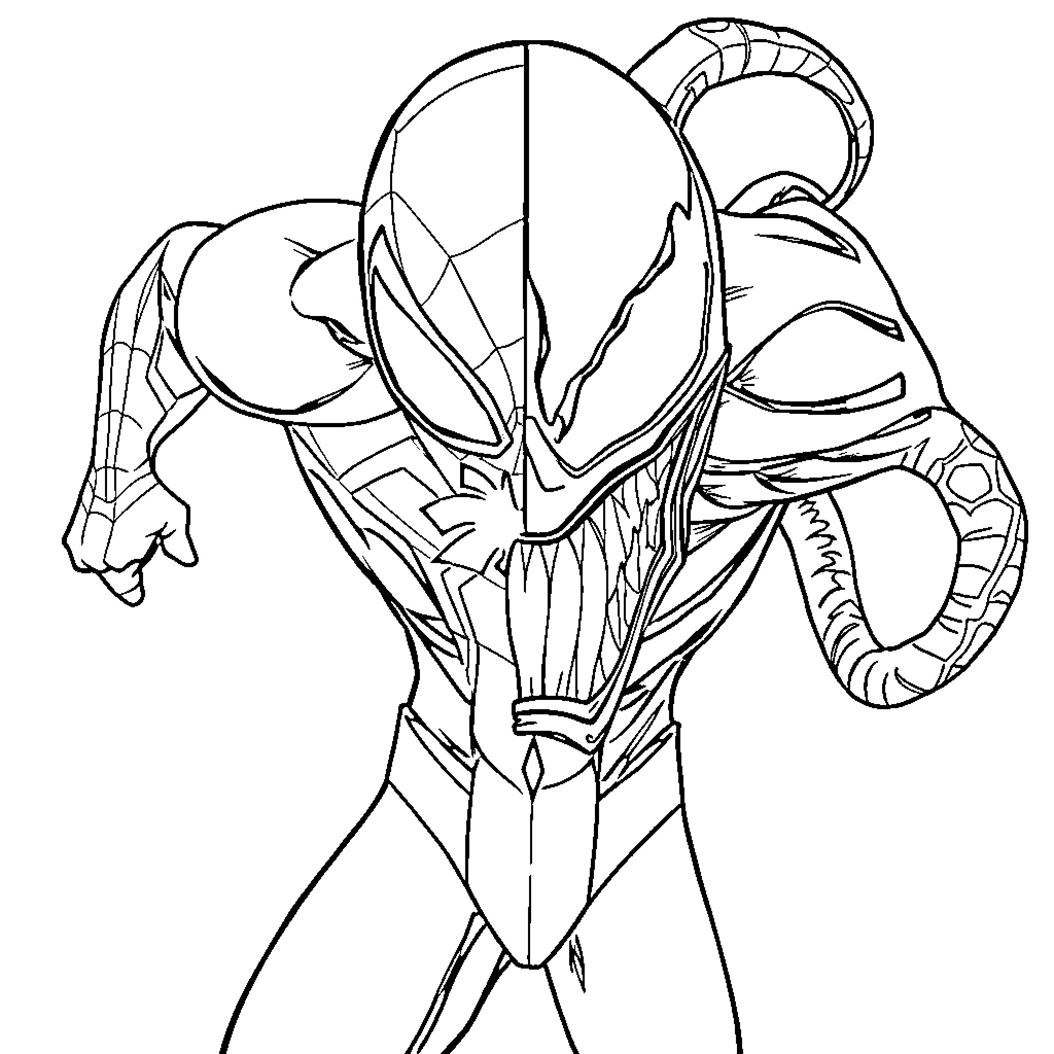 Spiderman in action-packed pose Coloring Page (free black-and-white line drawing printable PDF for all, from beginners to advanced learners, including children, teens, adults, and seniors)