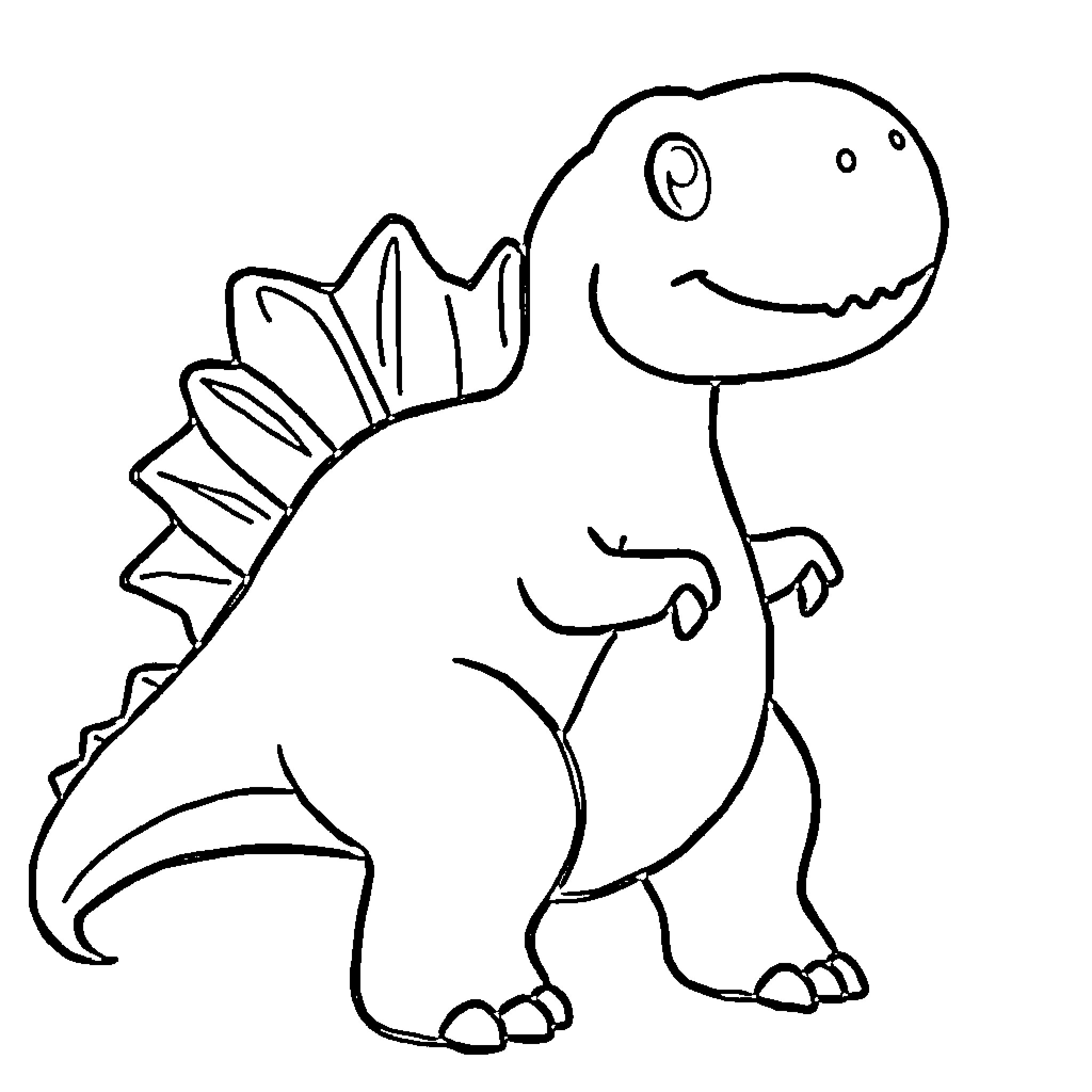 Dinosaur cartoon character smiling Coloring Page (free black-and-white line drawing printable PDF for all, from beginners to advanced learners, including children, teens, adults, and seniors)