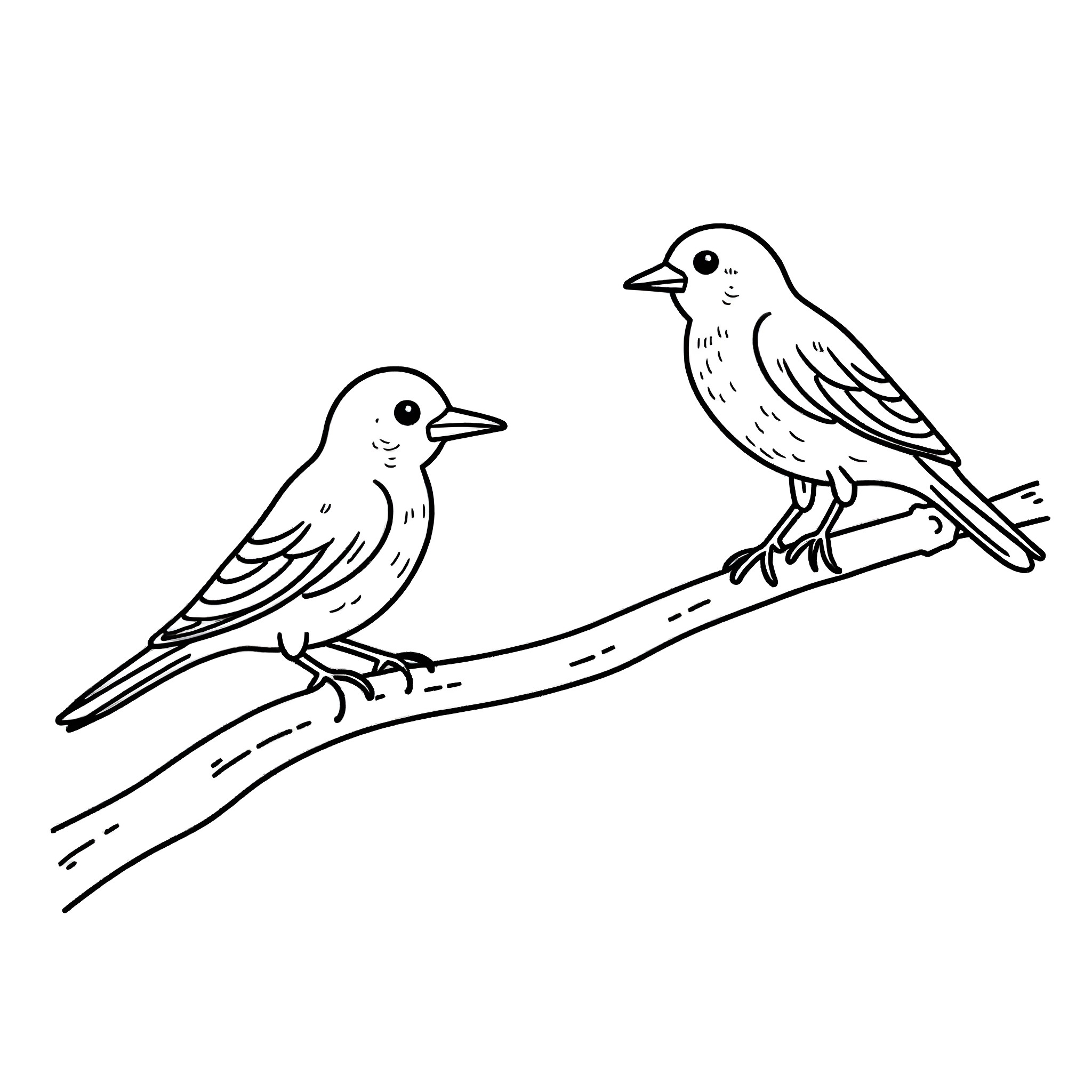Tit birds perched on branch Coloring Page (free black-and-white line drawing printable PDF for all, from beginners to advanced learners, including children, teens, adults, and seniors)