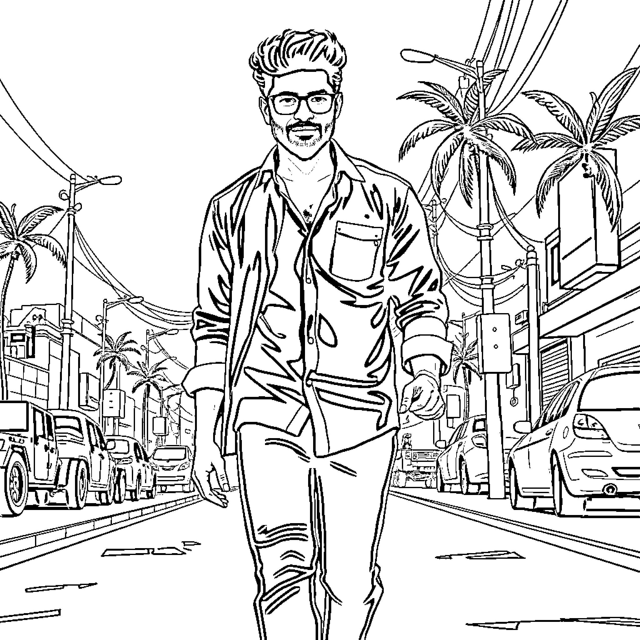 Ranga's adventurous stroll through a tropical paradise Coloring Page (free black-and-white line drawing printable PDF for all, from beginners to advanced learners, including children, teens, adults, and seniors)