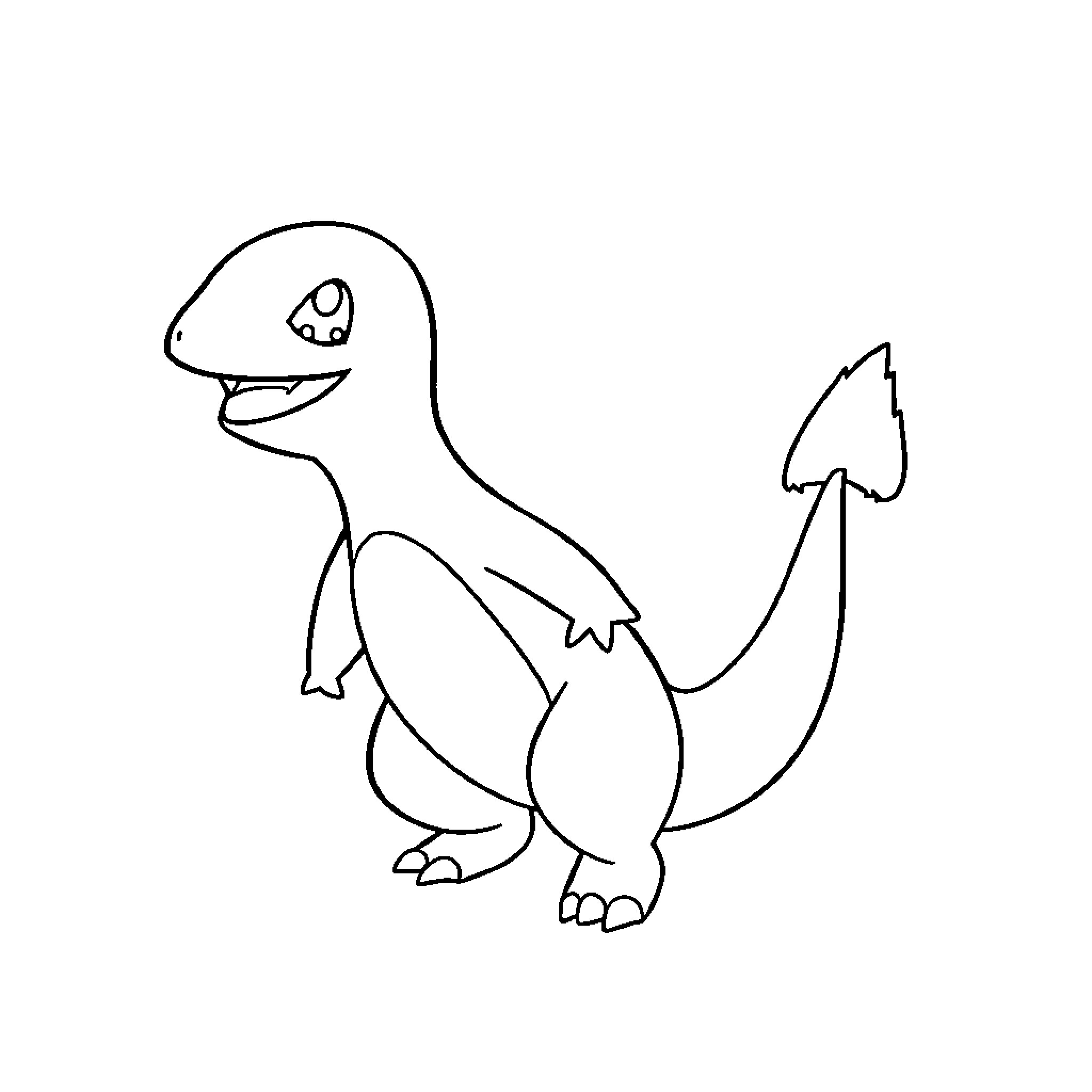 Charmander happily exploring its surroundings Coloring Page (free black-and-white line drawing printable PDF for all, from beginners to advanced learners, including children, teens, adults, and seniors)